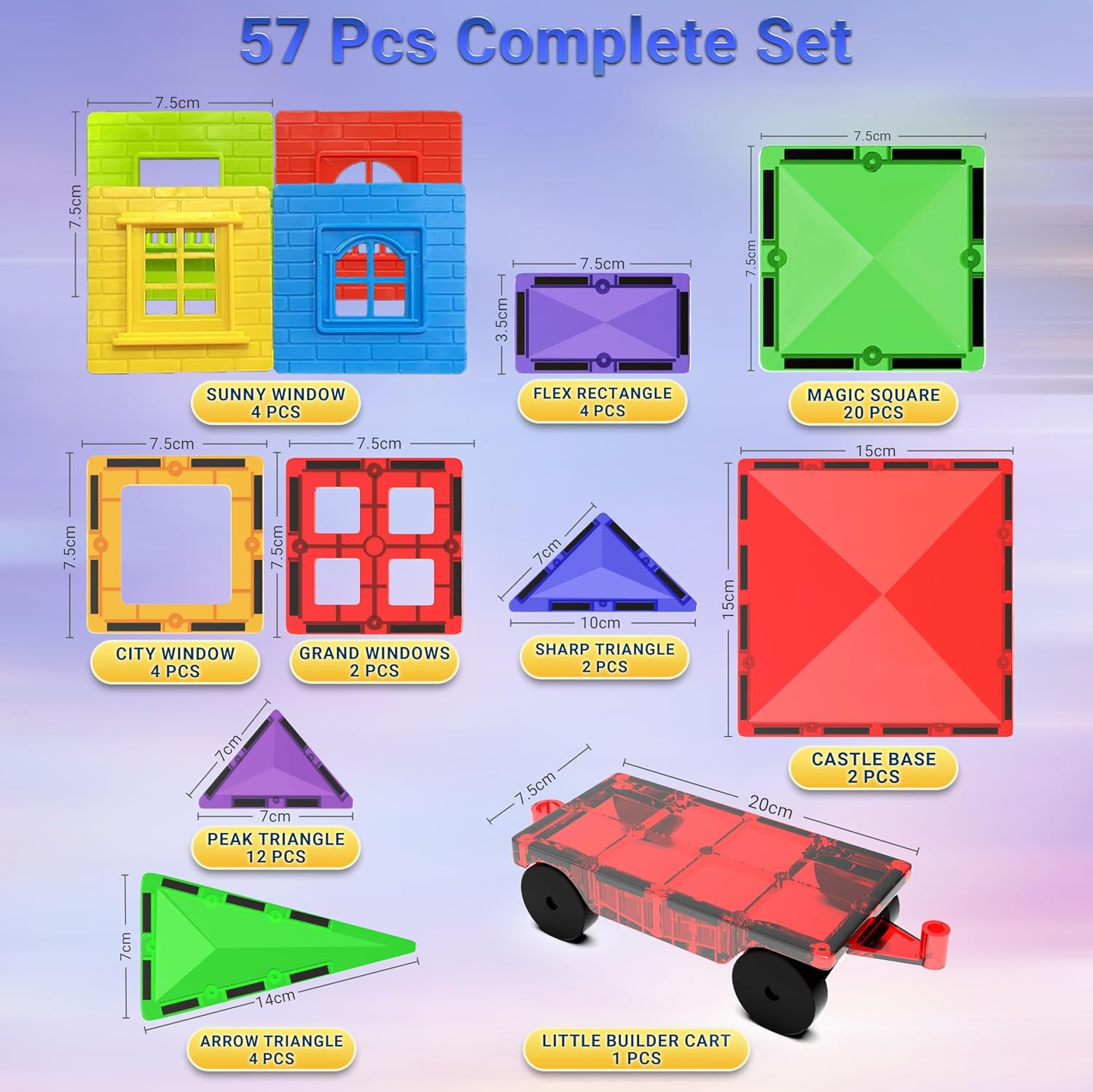 Thumbnail 5 de Desire Deluxe Magnetic Tiles Building Blocks Set (57-Piece) for STEM & Creative Play, Ages 3+