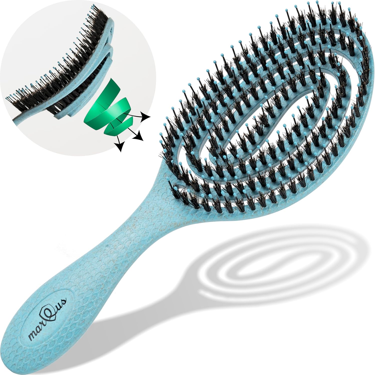 Detalle de Brosse Cheveux avec Poil de Sanglier – Double Ressort Spirale | Sans Tirer | Magique Démêlante Pro