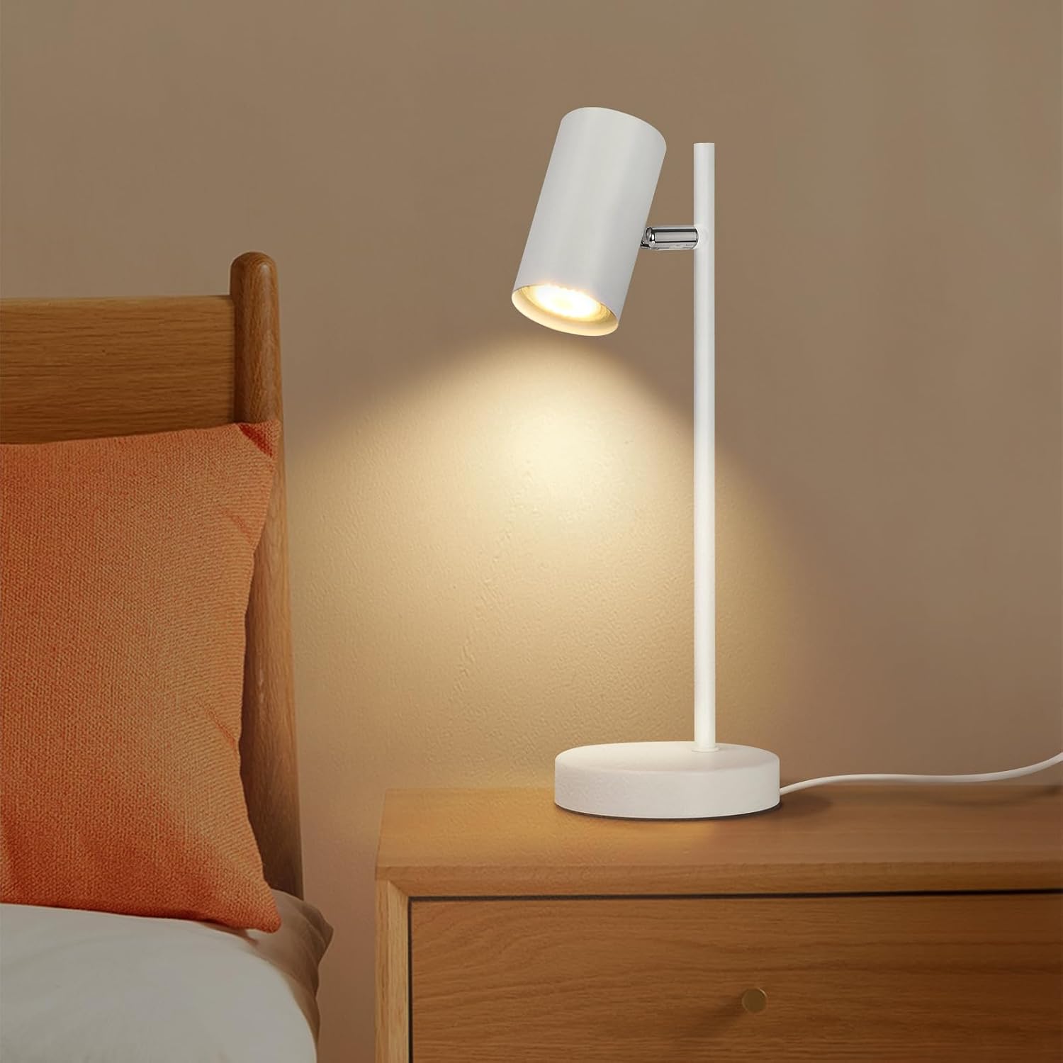 Detalle de CBJKTX witte GU10-tafellamp, 350° draaibaar en 90° kantelbaar