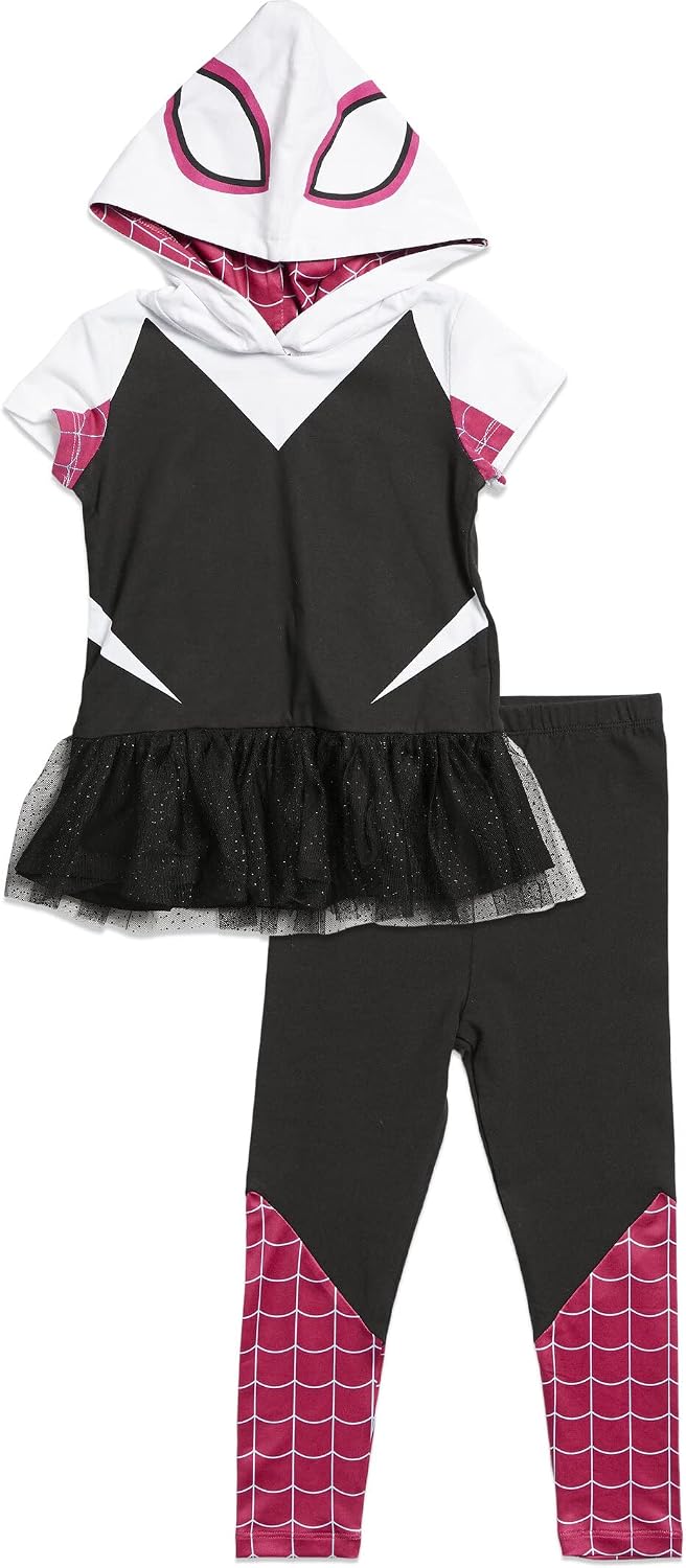 Detalle de Marvel 0P1849SP Girls’ Spider-Verse Cosplay Hooded Tee and Leggings Set