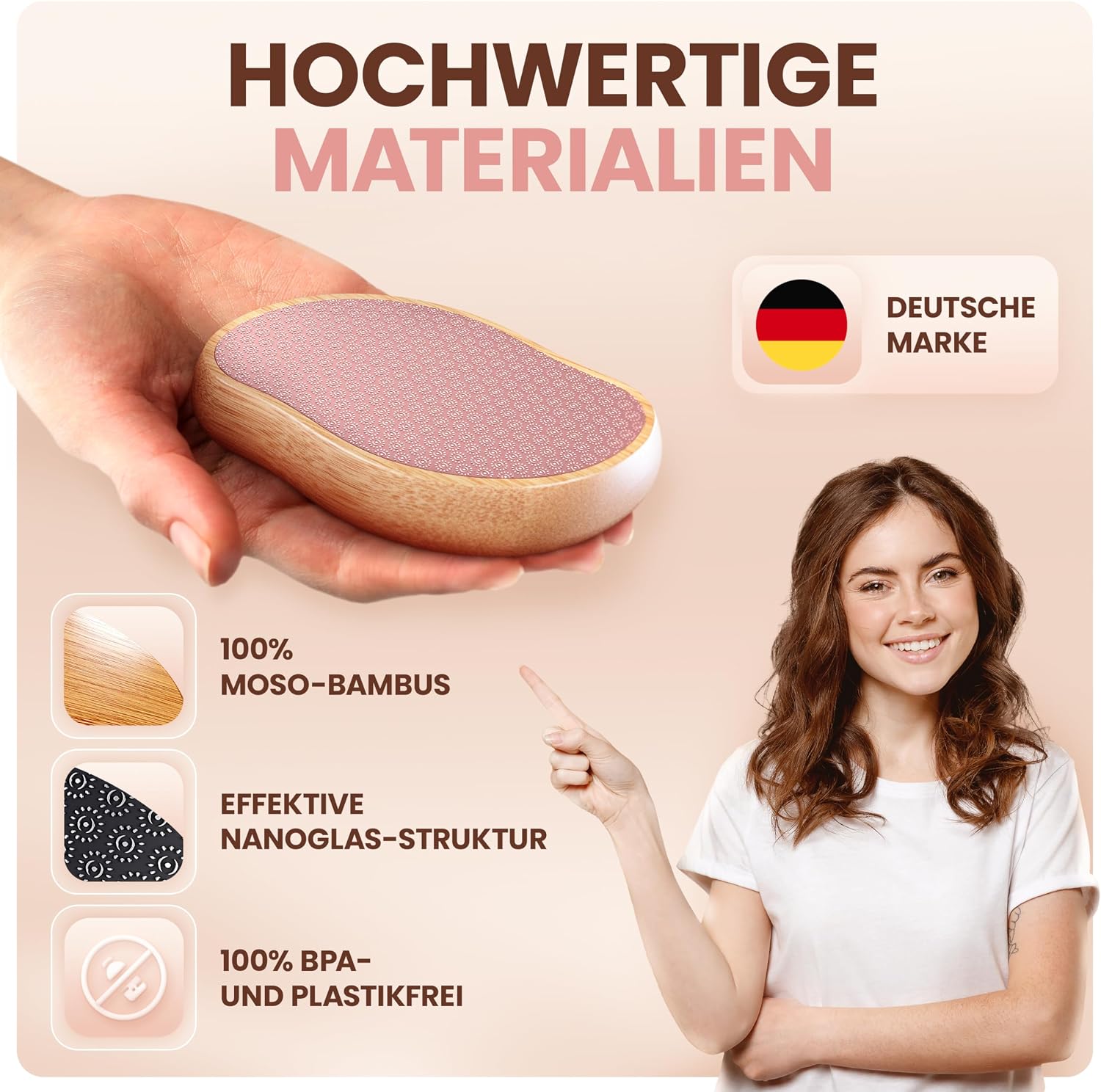 Detalle de BAMBUA Hornhautentferner – 100% Anti-Hornhaut Effekt, Nano Glas, Bambusgriff, nachhaltige Pediküre
