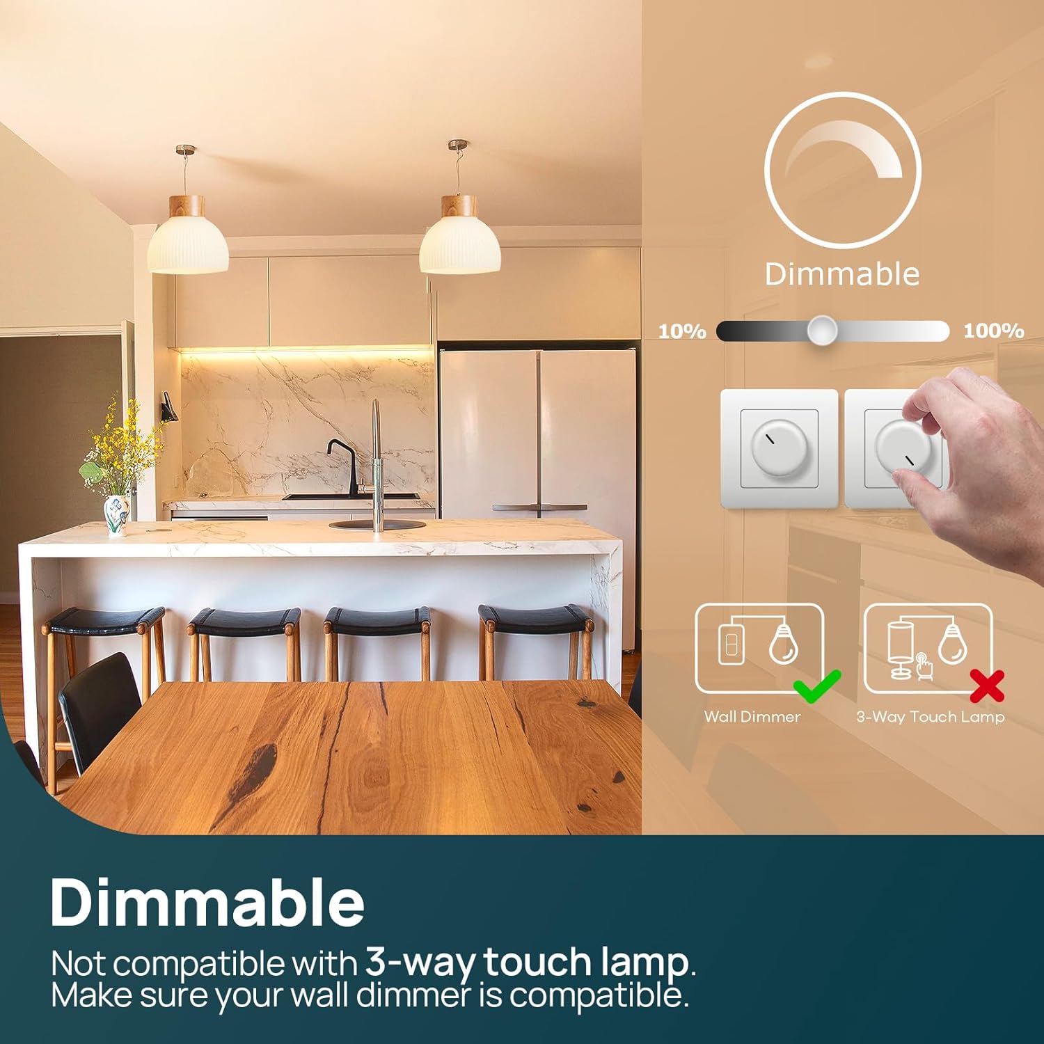 Thumbnail 4 de Linkind Dimmable E27 LED Screw Bulb 7.3W (60W) A60 Edison Screw, Warm White 2700K, 806lm – Pack of 3