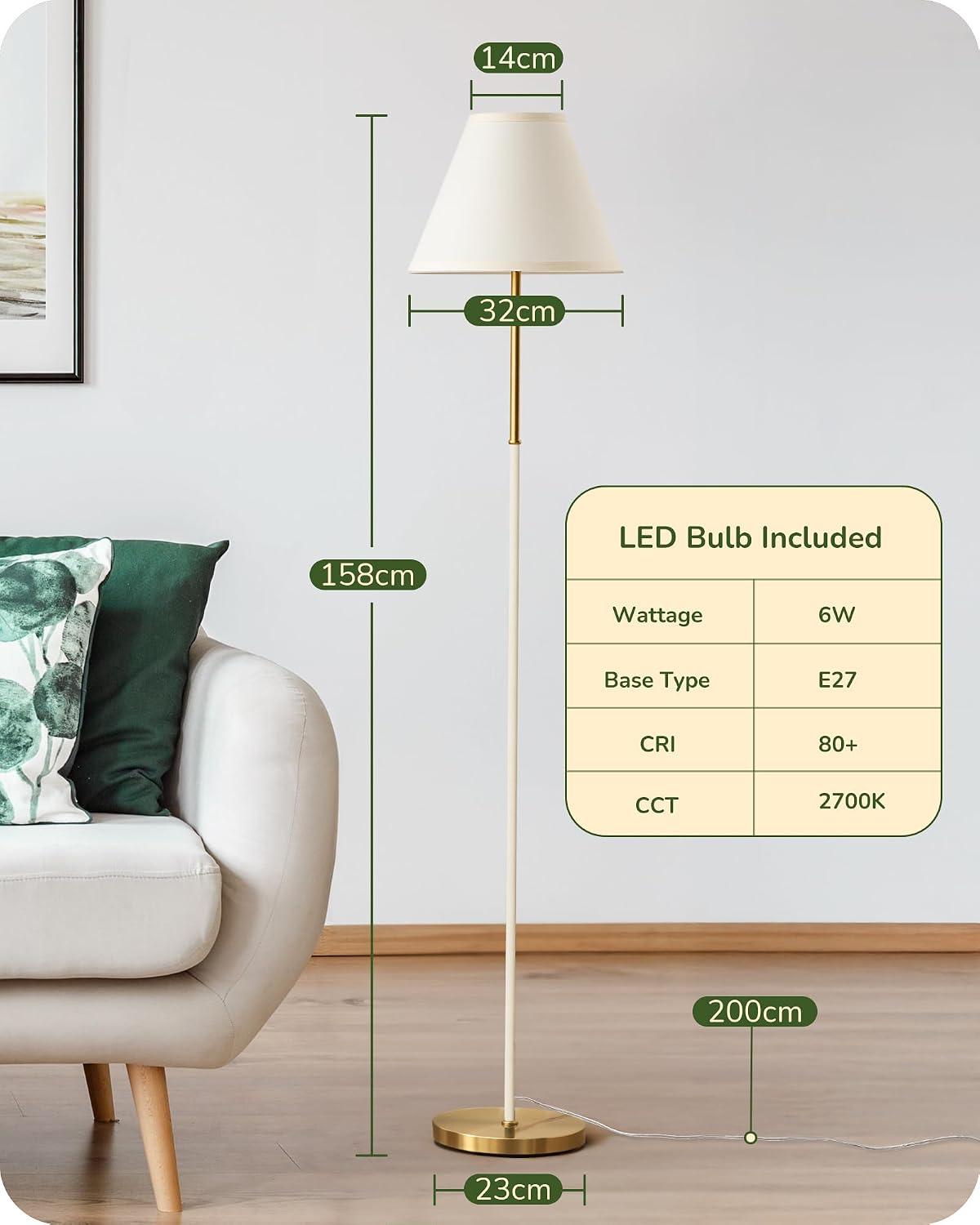 Detalle 2 de EDISHINE Retro Floor Lamp 2700K LED