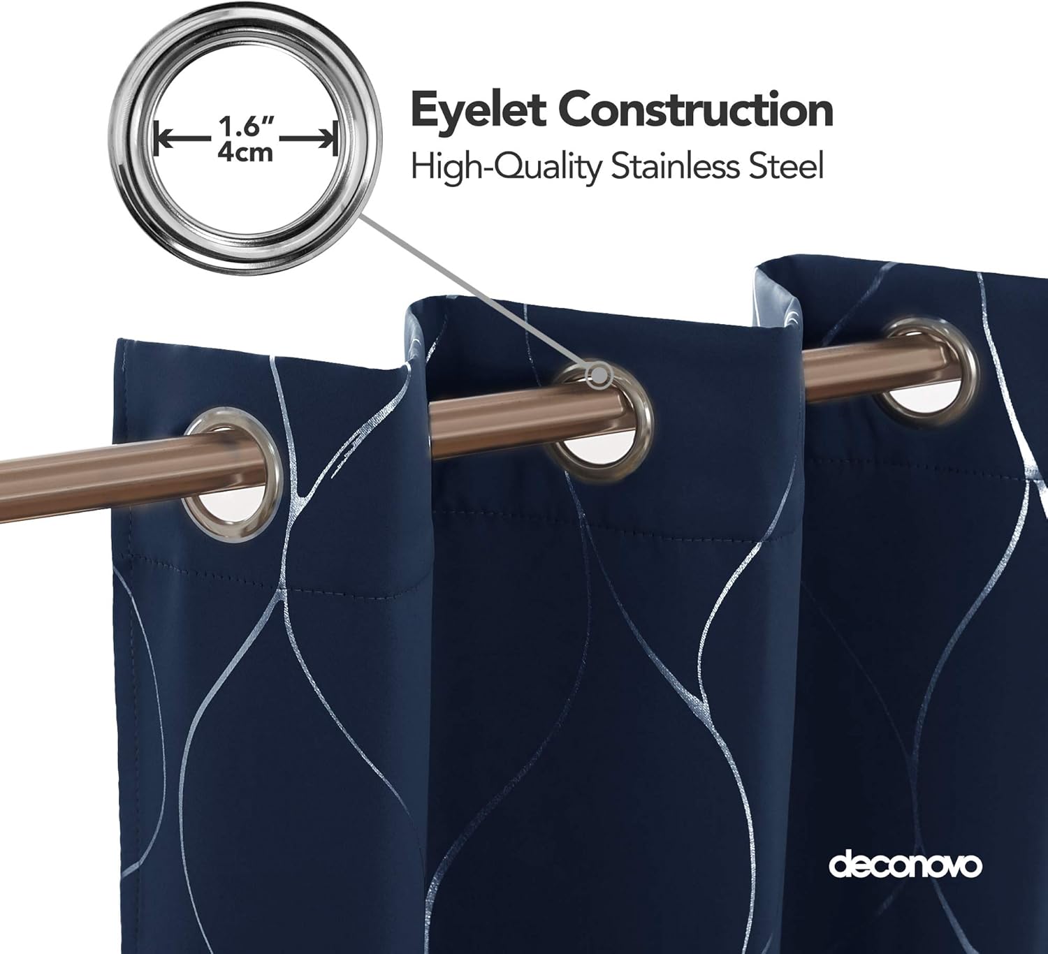 Thumbnail 3 de Deconovo rideaux occultants à œillets 140x290 cm bleu marine (2 pièces) en polyester