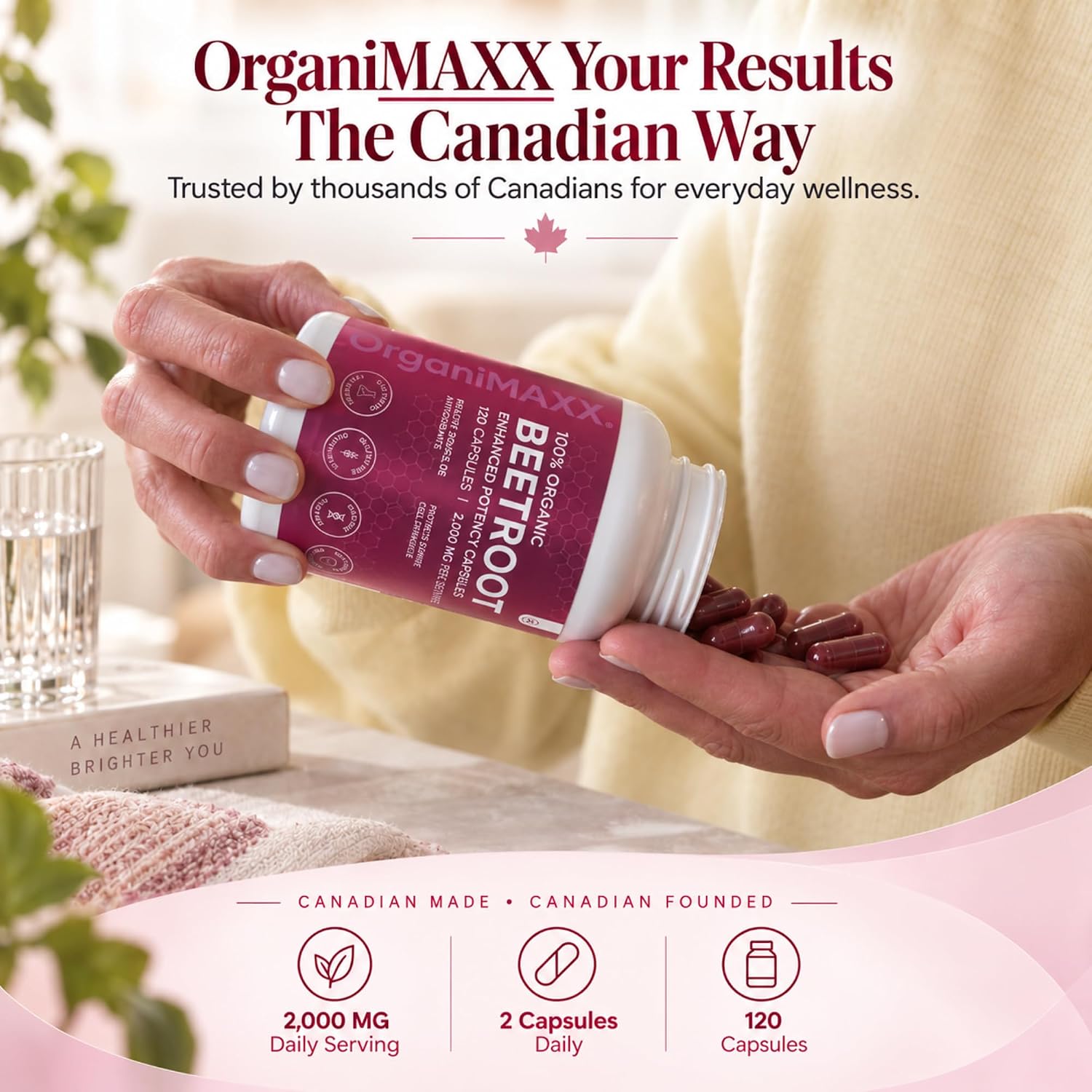 Detalle 2 de OrganiMAXX. 2,000 mg Organic Beetroot Capsules, 120 Count, Vegan