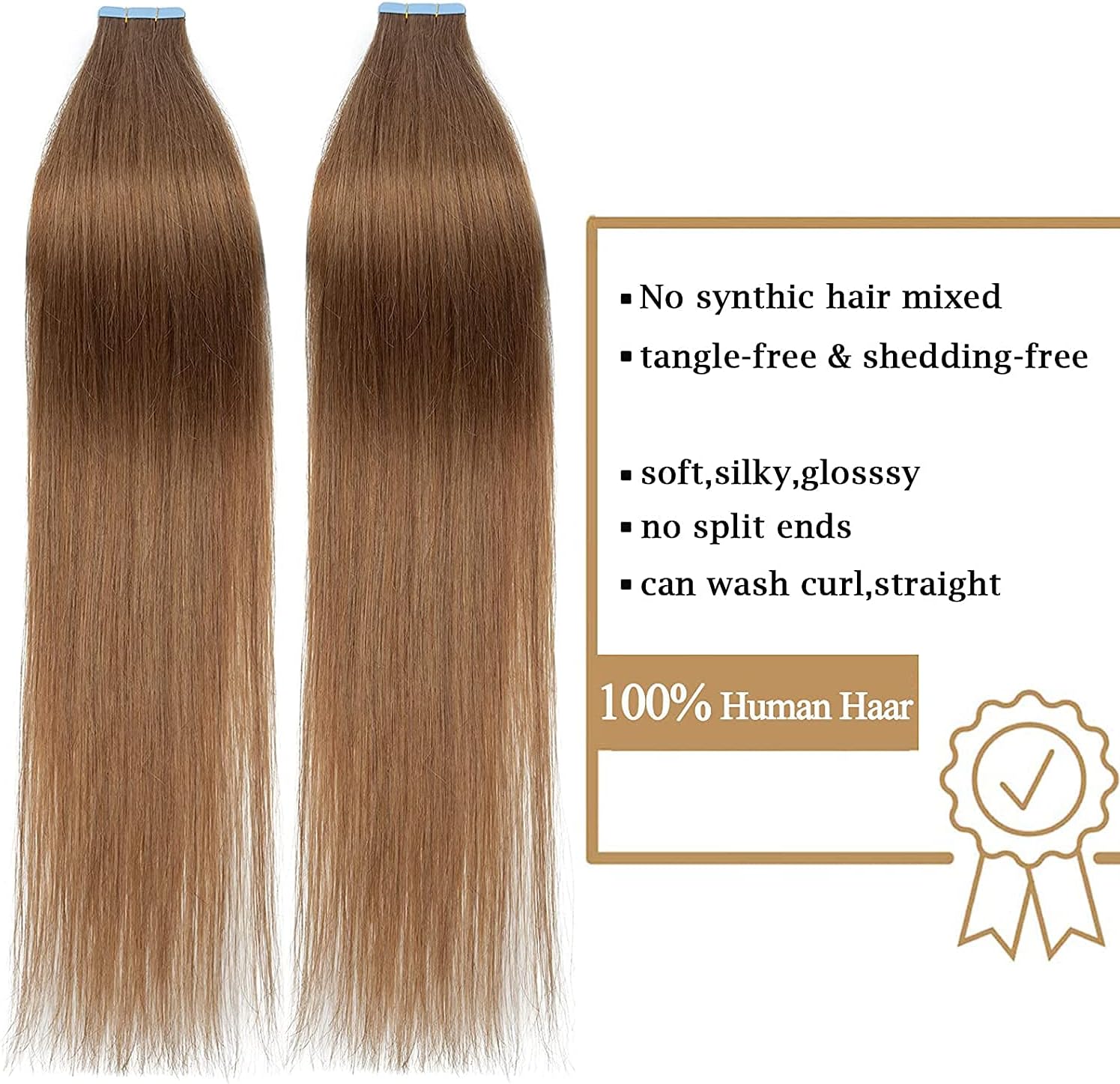 Thumbnail 1 de SEGO Extension Adesive Capelli Veri Biadesive 40 Ciocche 50 cm (Castano Chiaro) 100% Remy – Valutazione d’uso