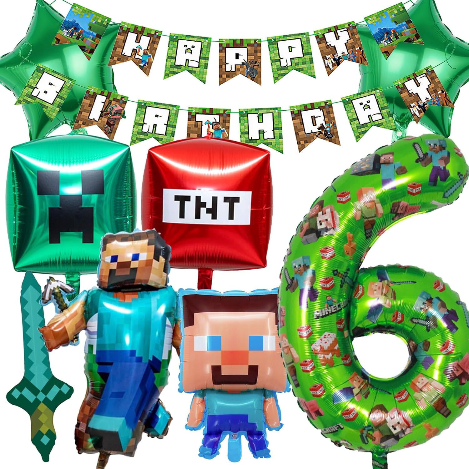 Thumbnail 6 de Birthday Balloons 40 inch Foil Number 7 Balloon set with banner and cartoon character decorations