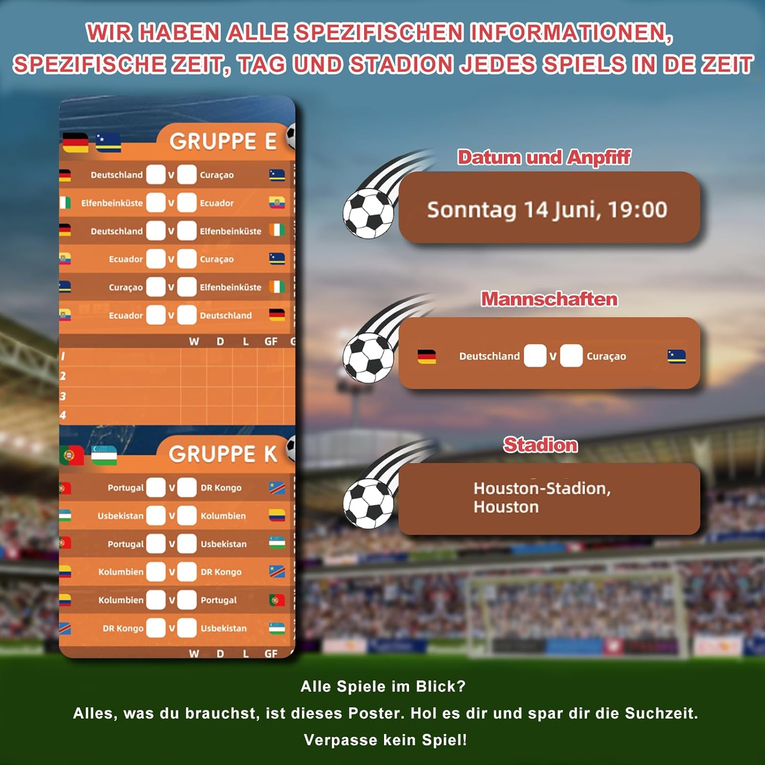 Thumbnail 2 de AhfuLife Großes Fußball-Poster 2026 | 100 x 70 cm – WM-Planer für Fans