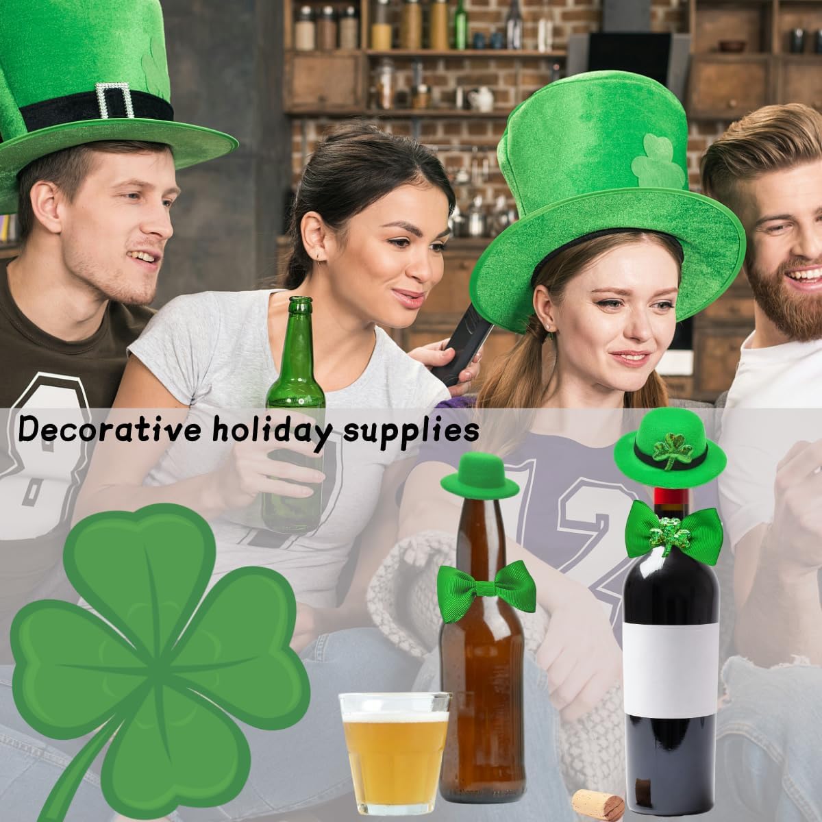 Thumbnail 3 de St Patrick’s Day small animal costume set (4pcs, green) with adjustable collar, bow tie & hats for guinea pig, rabbit, hamster and more (XS – 4pcs green set)