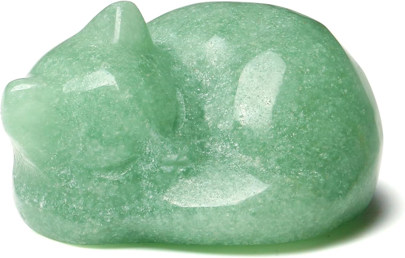 Detalle de XIANNVXI Green Sleeping Cat Ornament 38mm Aventurine Crystal Figurine