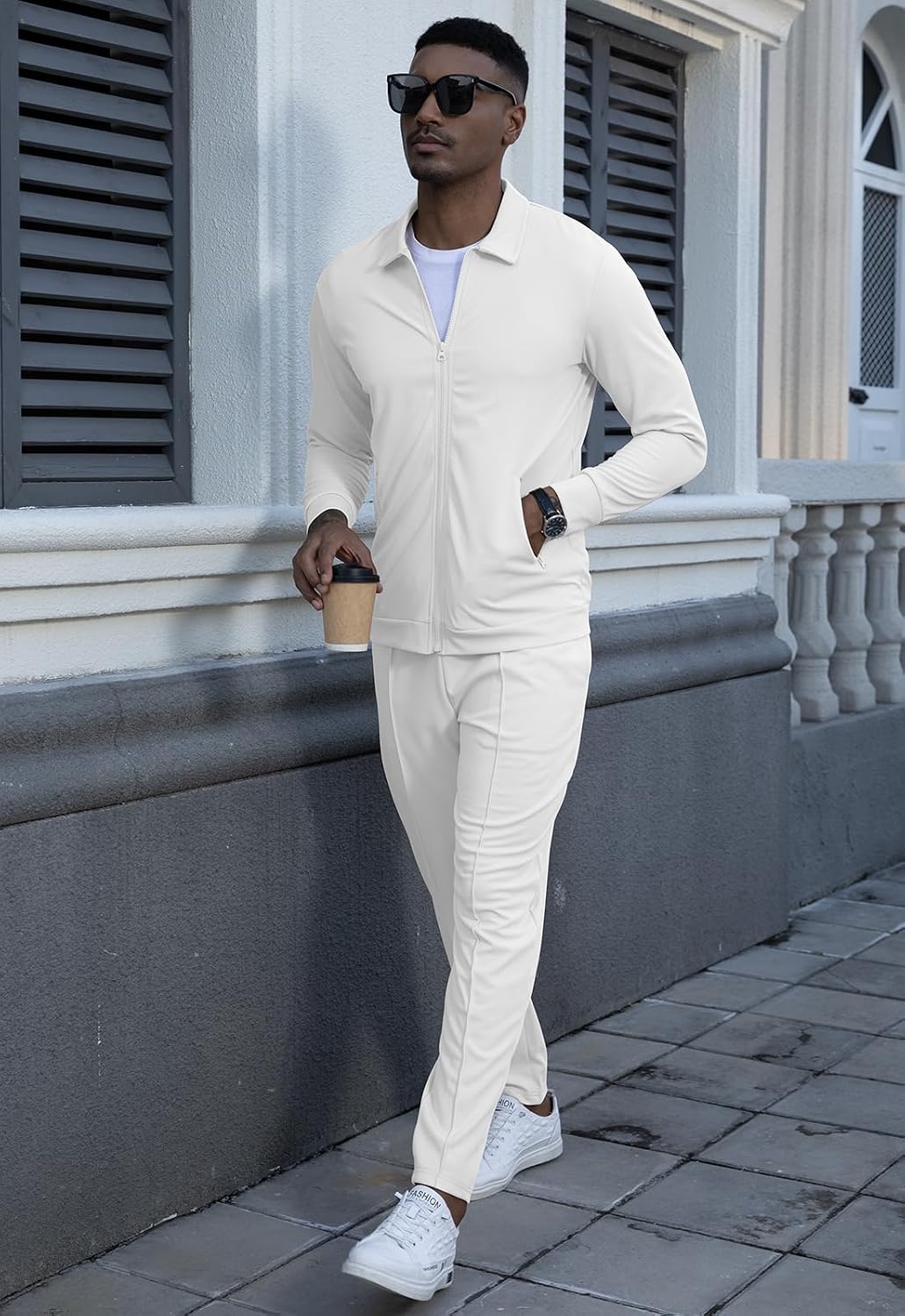 Detalle de KUYIGO Men's Tracksuits 2 Piece Set – Lightweight, Durable Waffle Tracksuit with Full Zip Jacket and Joggers