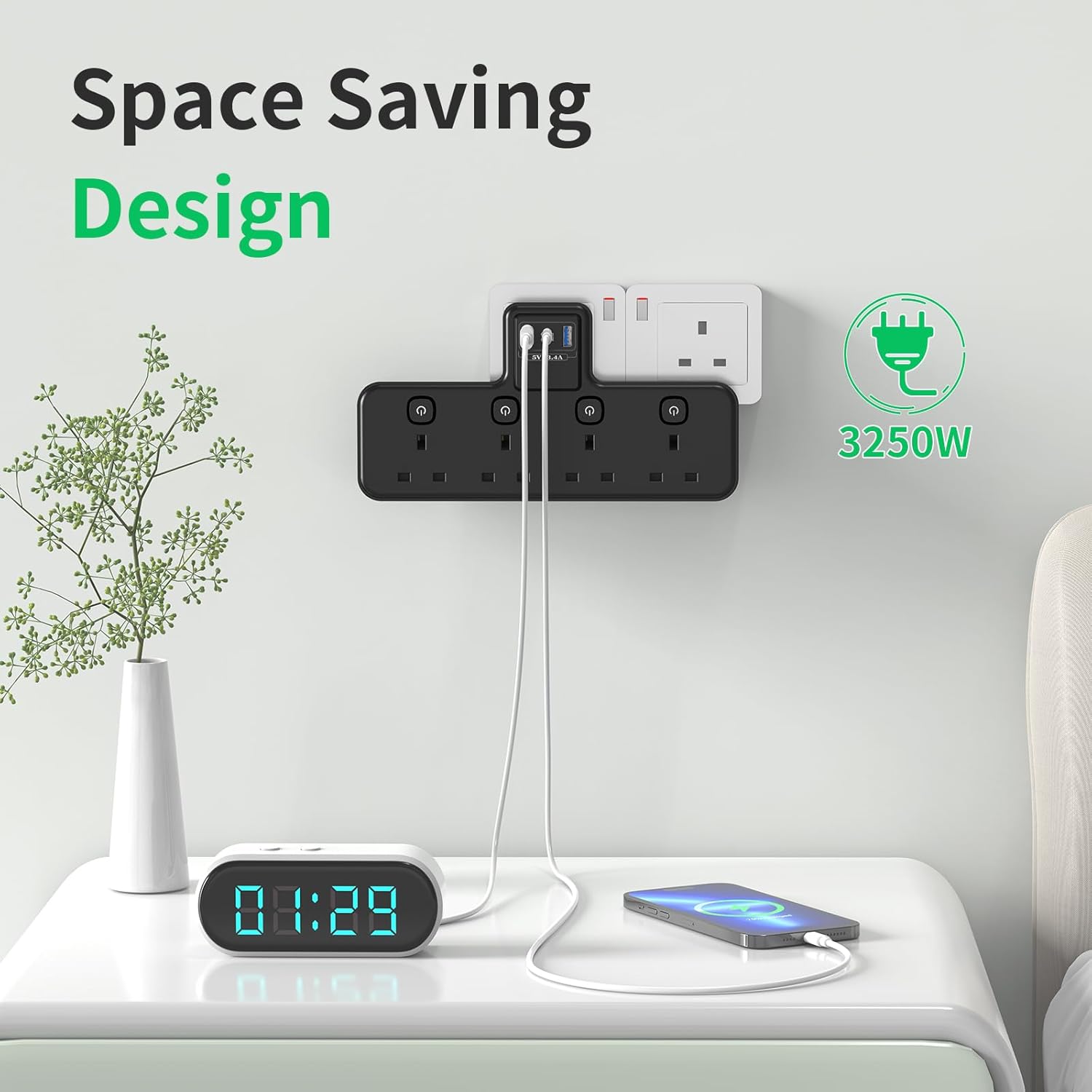 Detalle 2 de PASSUS Multi Plug Extension Socket 3250W with PD20W USB-C ๐