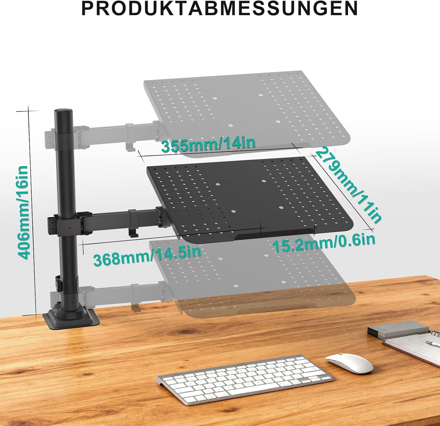 Detalle de WALI Laptop-Halterung für den Schreibtisch, 17-Zoll, voll verstellbar bis 10 kg (M00LP) – schwarz