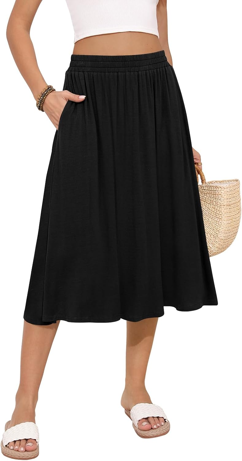Detalle de MLXSJ Women's Midi Skirt: Flowing Summer Style with Elastic Waist & Pockets