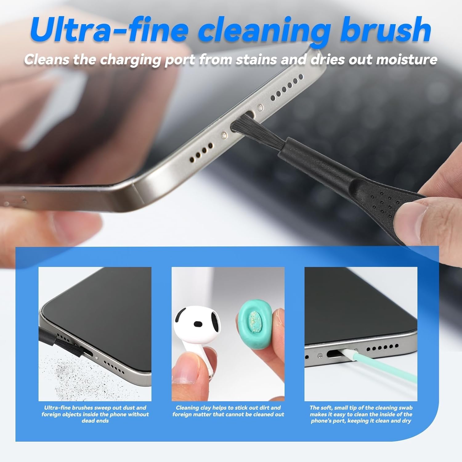 Thumbnail 5 de joremx 4-pack USB Type-C anti-dust port covers with speaker dust covers, cleaning putty & brushes (Black)