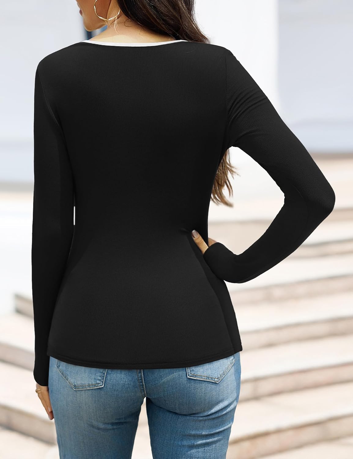 Detalle 2 de Aottori Maglia Donna Manica Lunga Scollo Quadrato