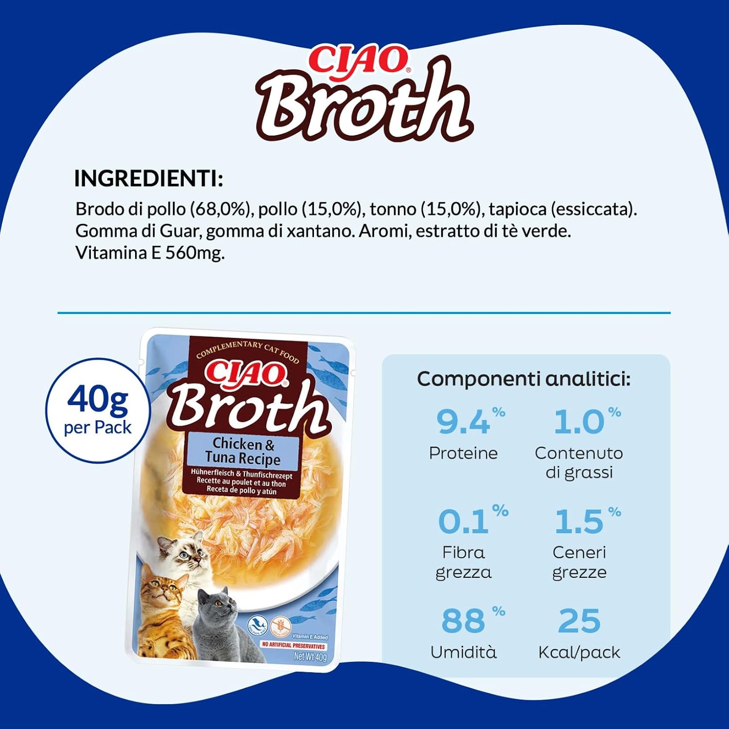 Detalle 2 de INABA CIAO Brodo di Pollo e Tonno – Cibo Umido per Gatti, 12 Buste x 40 g