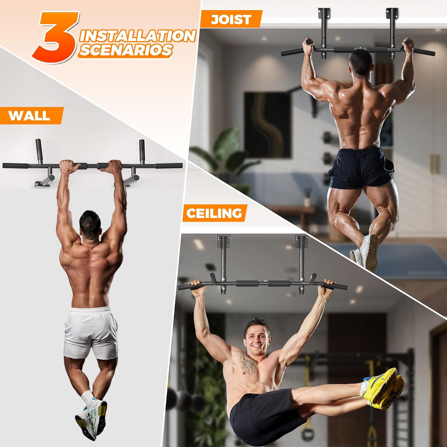 Detalle 2 de ONETWOFIT Joist Mount Pull-Up Bar, Adjustable Height, 42-Inch, Multi-Grip