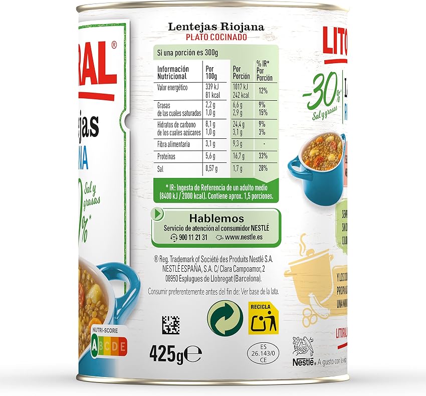 Detalle 2 de Litoral Lentejas Riojana Pack 10x425 g — 4,25 kg 🥣