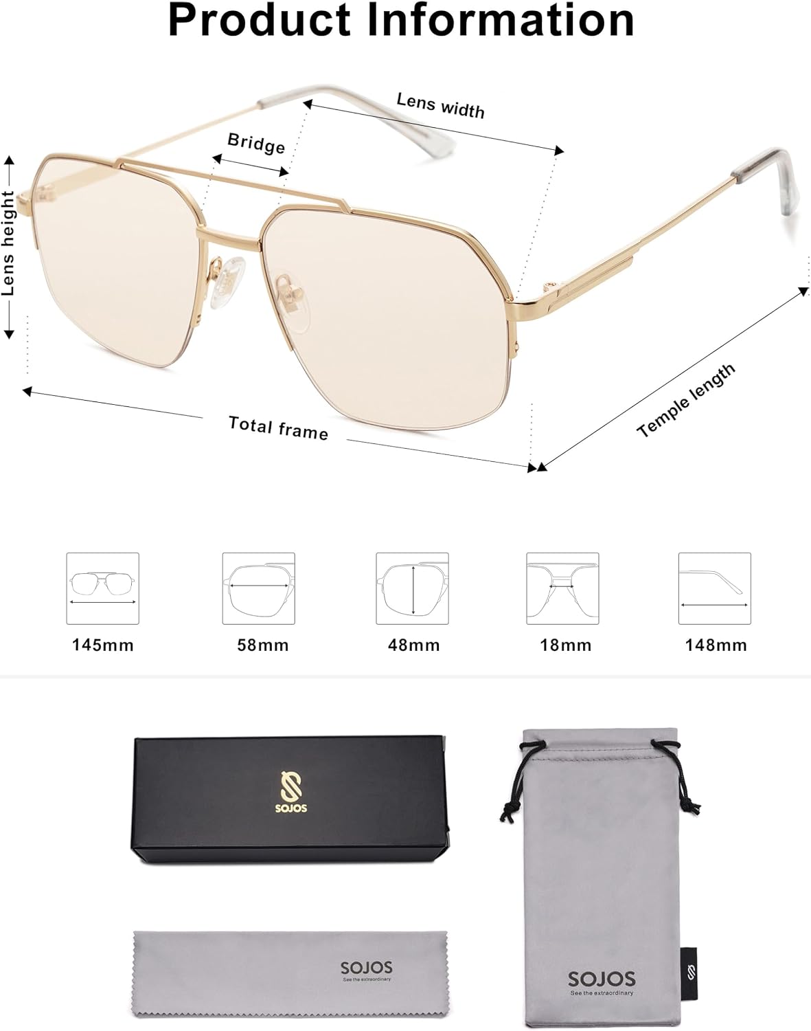 Detalle 2 de SOJOS Aviator Sunglasses SJ1191
