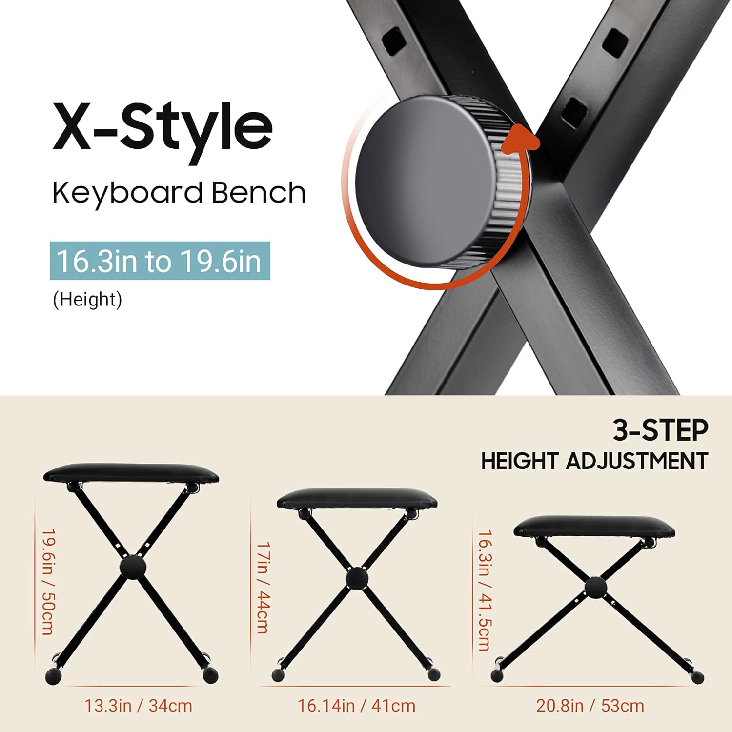 Detalle de CAHAYA US-CKC0257 X-Style Adjustable Keyboard Bench with Padded Seat