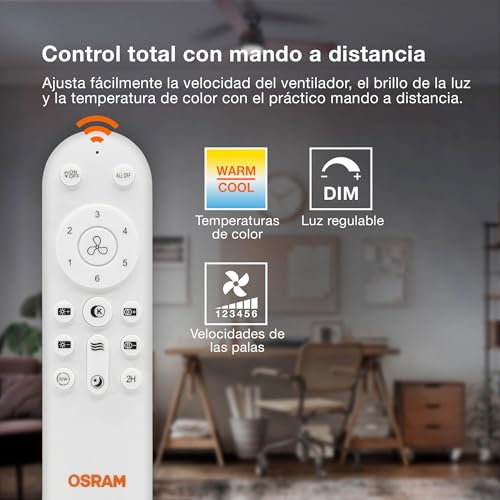 Detalle de OSRAM Ventilador de techo LED Leste 21 W blanco: luz regulable y temperatura de color ajustable