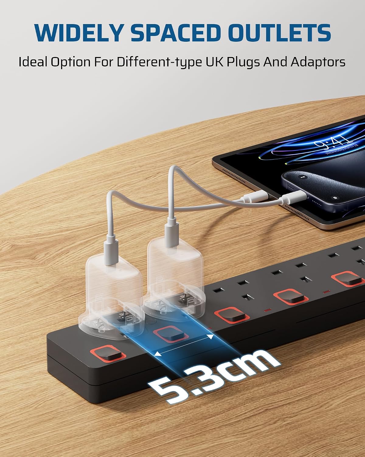Detalle 2 de DEWENWILS 6 gang surge protected extension