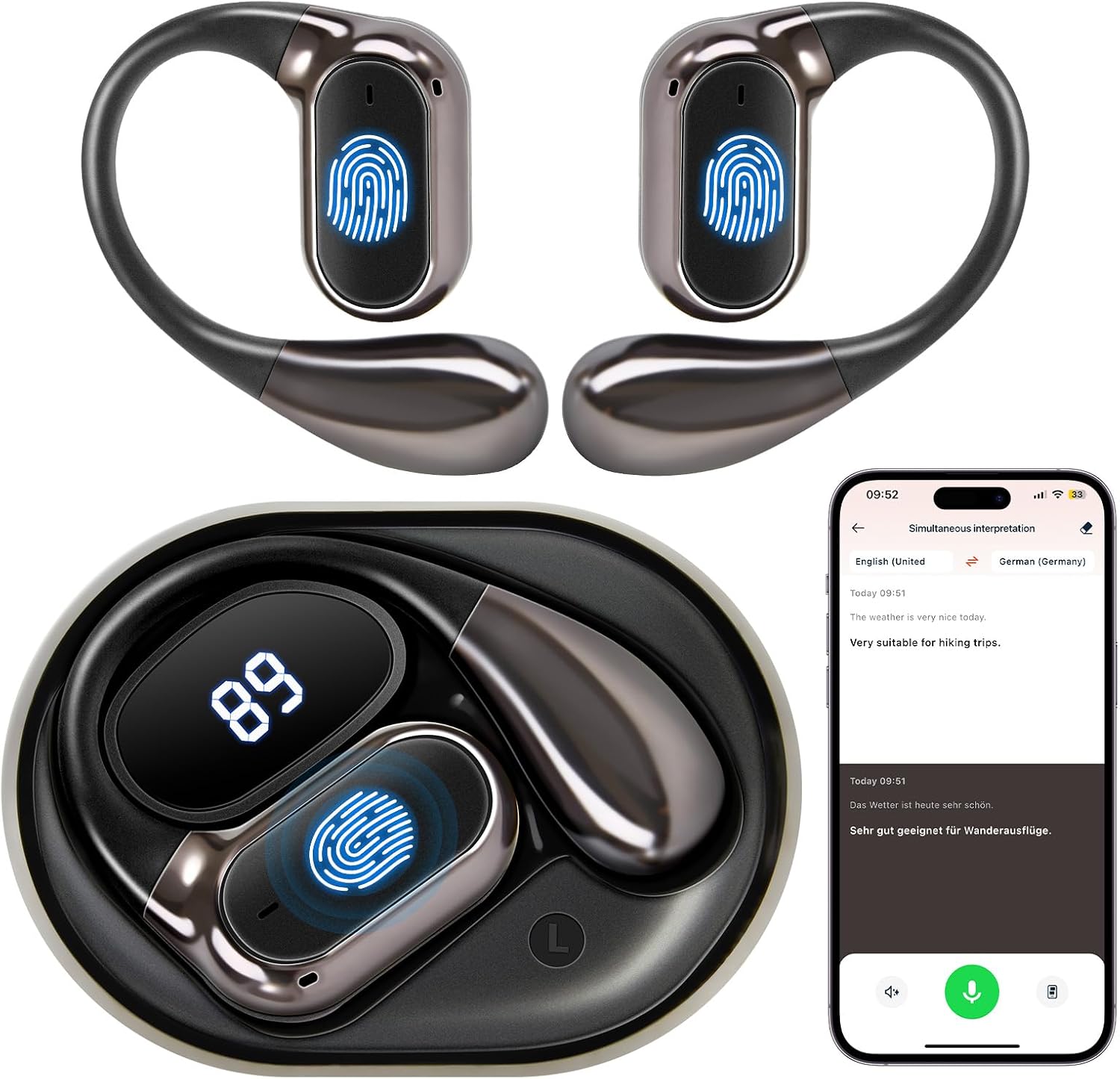 Detalle de Cuffie Traduttore con Traduzione Simultanea a 145 Lingue – Auricolari Bluetooth 5.4 con ANC e AI integrata
