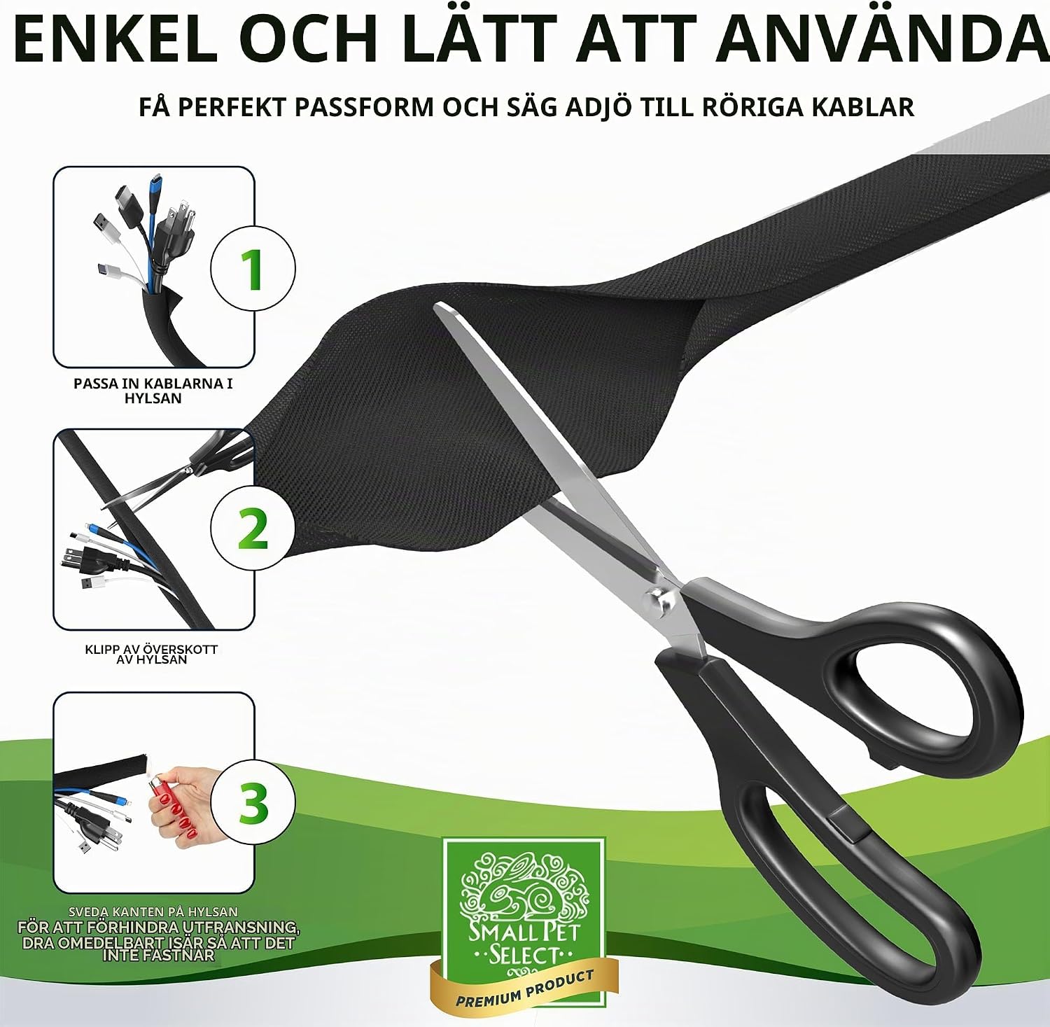 Detalle de SMALL PET SELECT sladdskydd för husdjur, svart, 10 fot, för upp till sex kablar