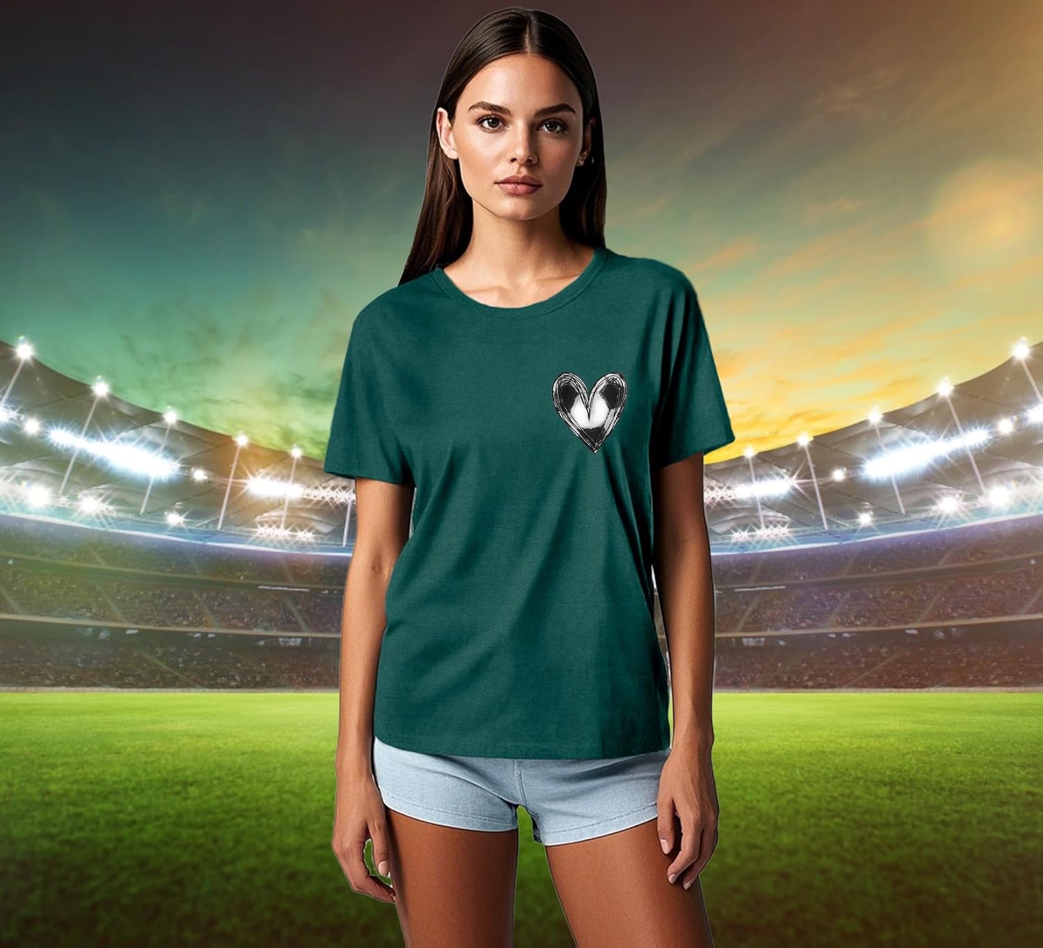 Detalle 2 de Qskall Women's T-Shirts Cute Football Heart Shirt – Casual Summer Tee