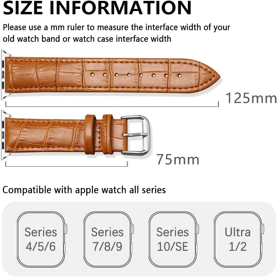 Thumbnail 3 de SZYXMY Leather Apple Watch Bands (49mm–38mm) Alligator-Embossed Leather Replacement Straps