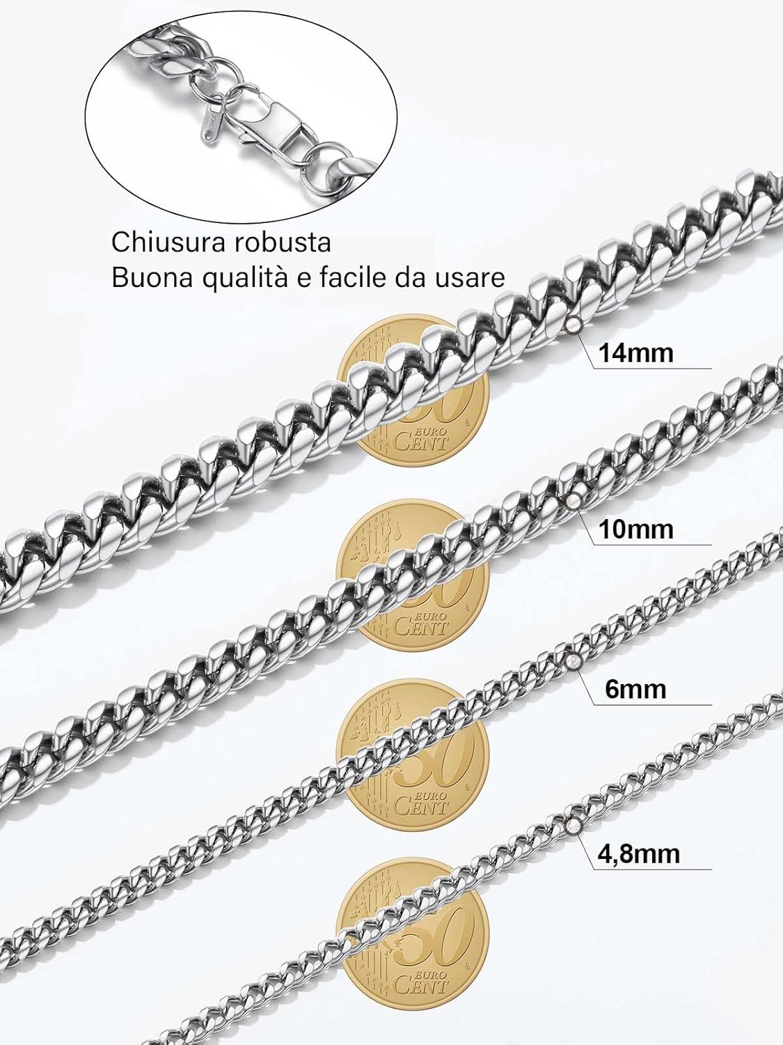 Thumbnail 5 de PROSTEEL Collana Uomo a Catena Cubana Barbazzale Grande Robusta – lunghezze 35–75 cm