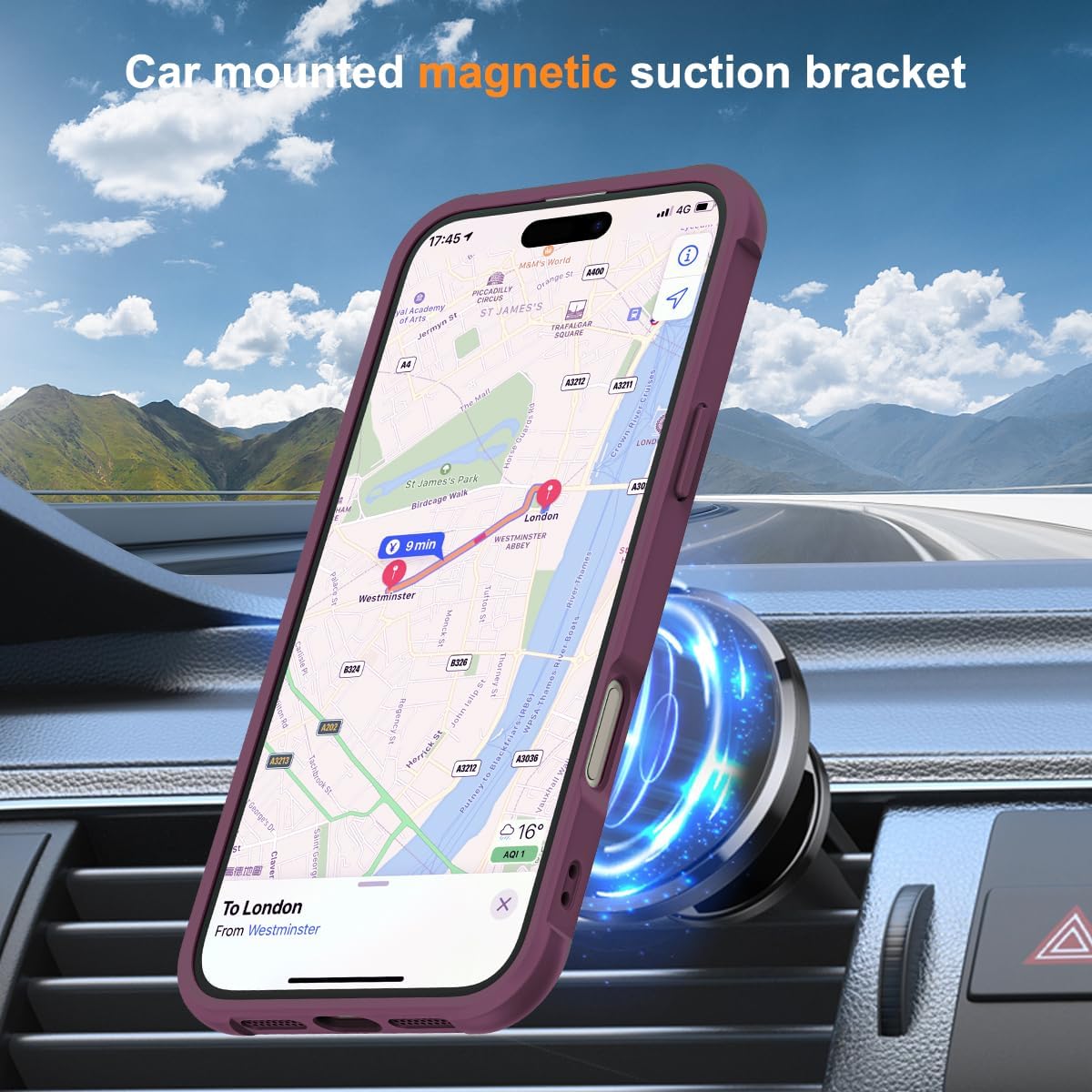 Thumbnail 3 de SKYLMW Compatible iPhone 16 Plus Case with Invisible Magnetic O-Ring Stand (Wine Red)