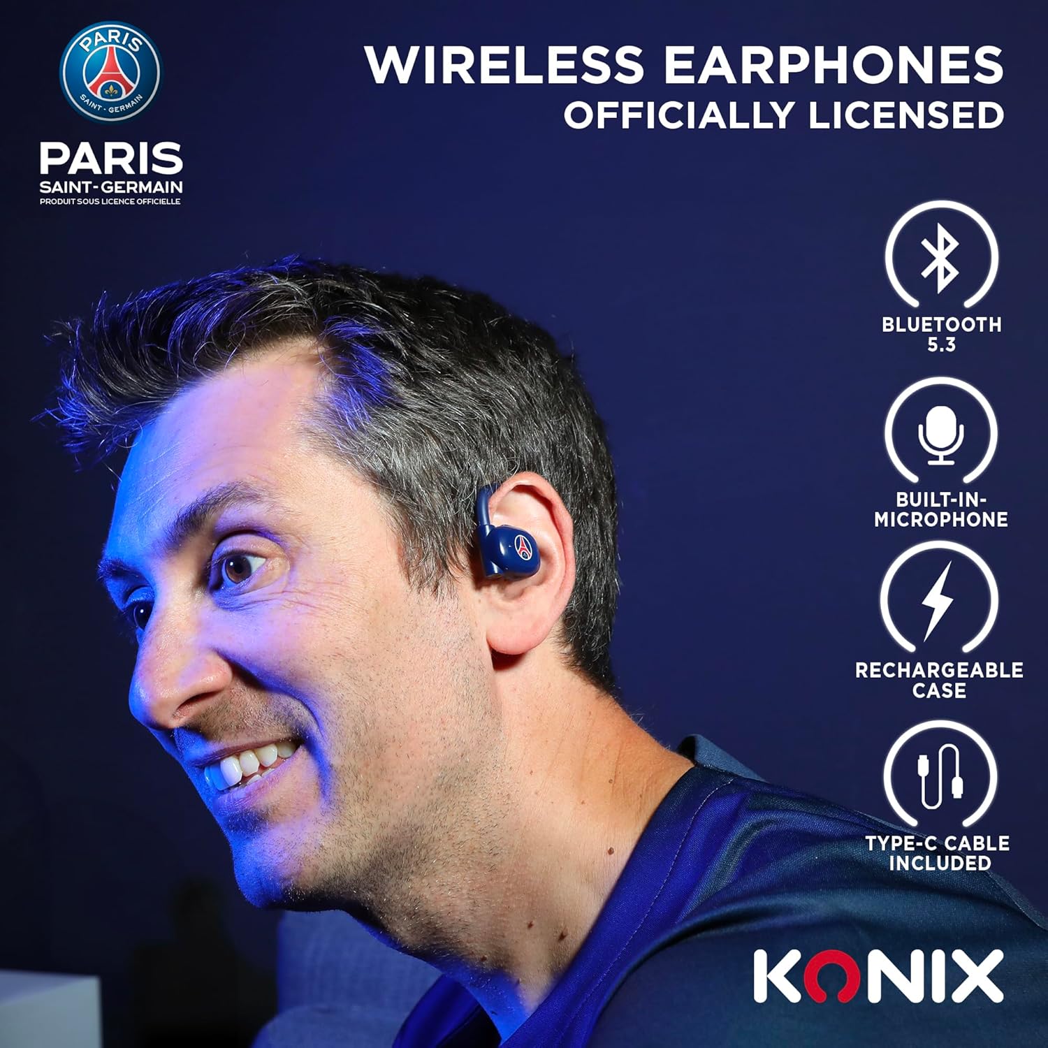 Detalle 2 de Konix PSG Écouteurs Oreillette Sport Sans Fil – Bluetooth 5.3, 12 h, Bleu
