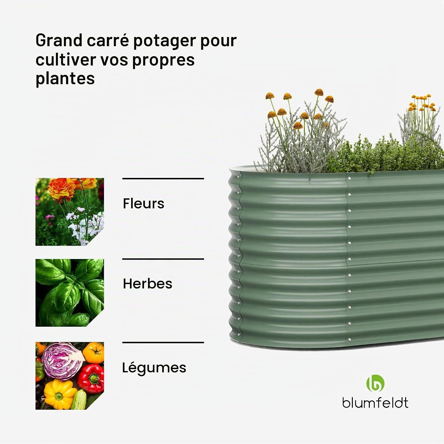 Detalle de blumfeldt High Grow 10046034 verhoogd bloembed, 1.000 l, verzinkt staal