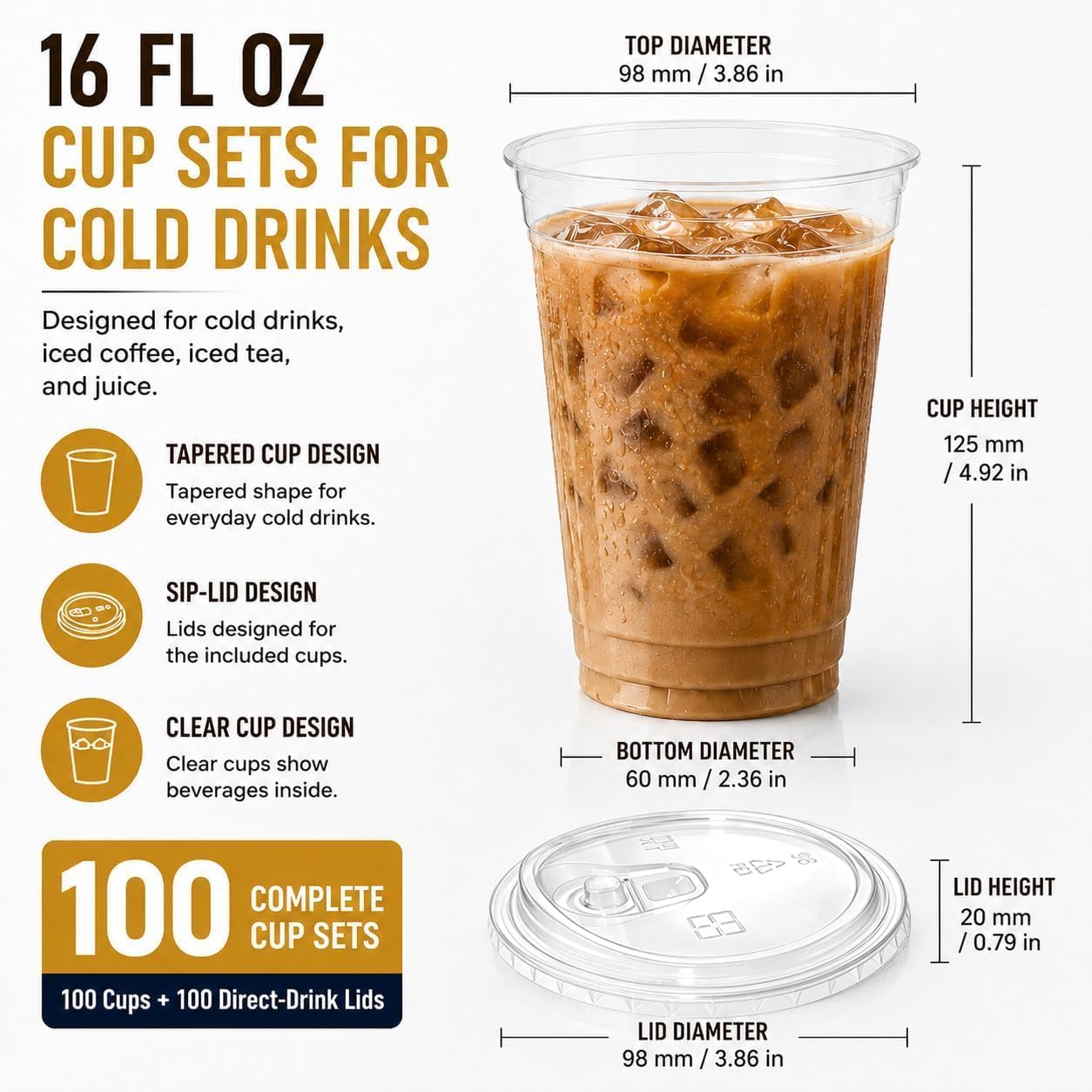 Thumbnail 4 de JYTHGPUC fu 16 oz Clear PET Cups with Strawless Sip Lids, 100 Pack