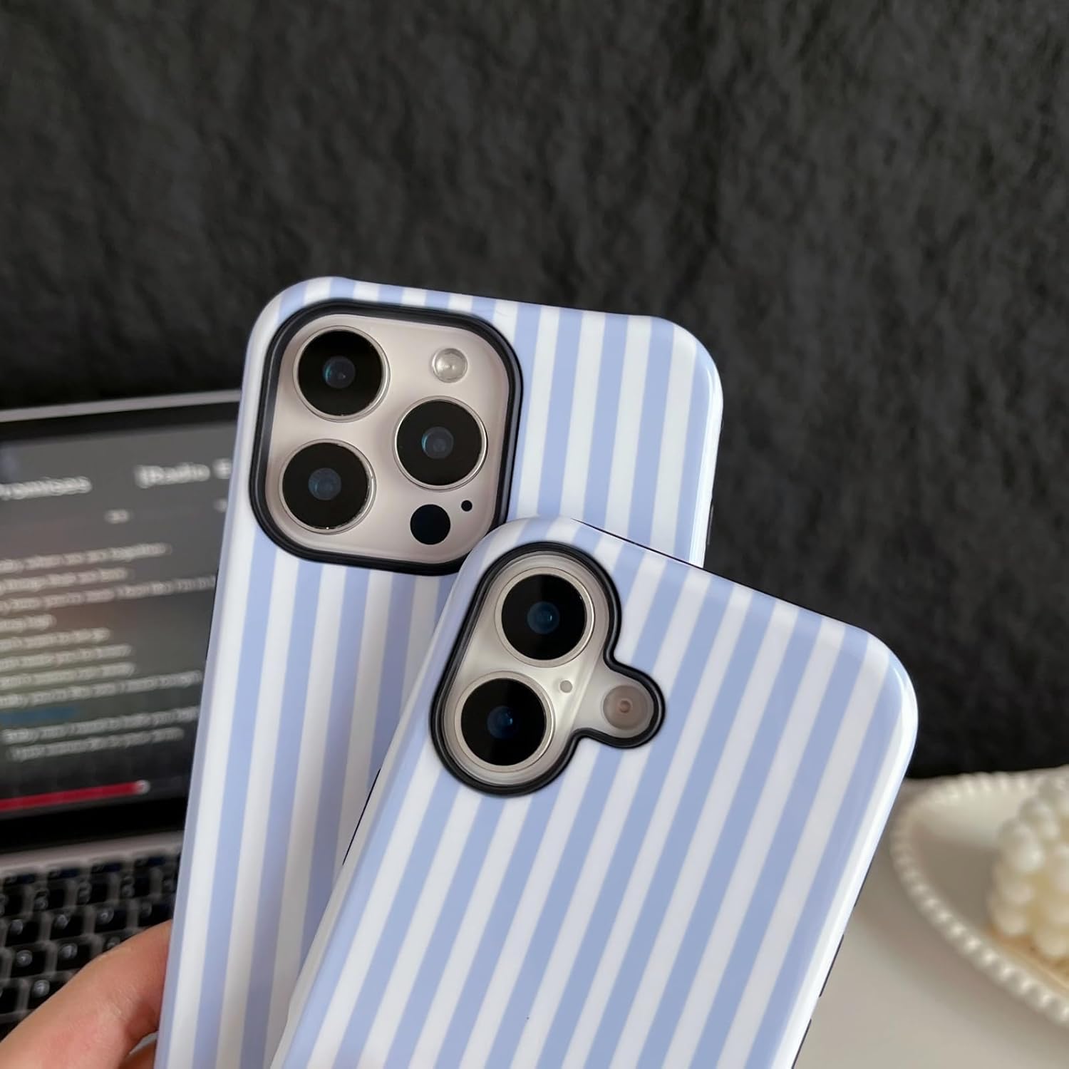 Thumbnail 5 de Longlayss iPhone 17 Case: Cute Striped Shockproof Slim Cover (Light Blue)