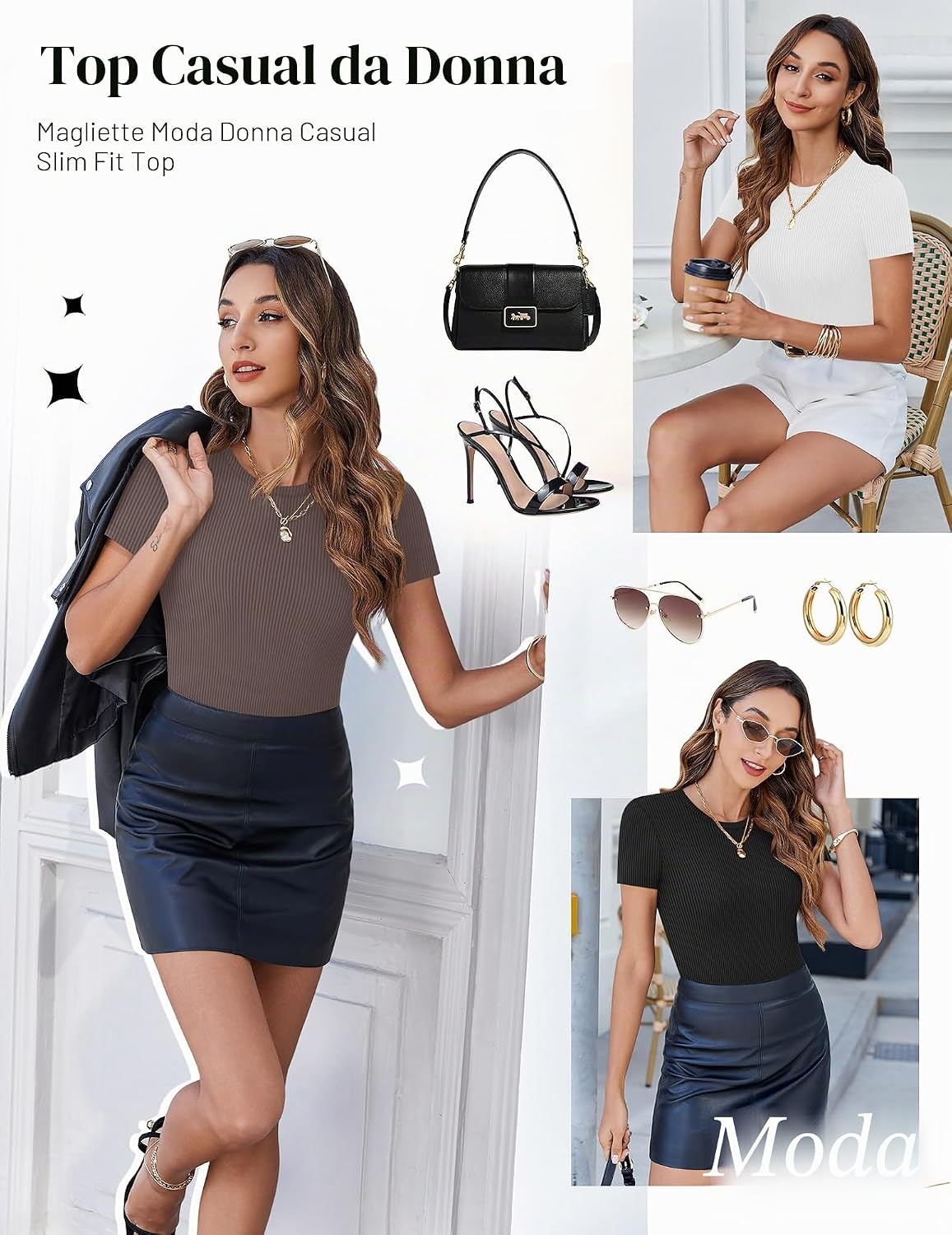 Thumbnail 4 de Ekouaer T-Shirt Semplici Donna – confezione da 3 pezzi, maglia a coste aderente