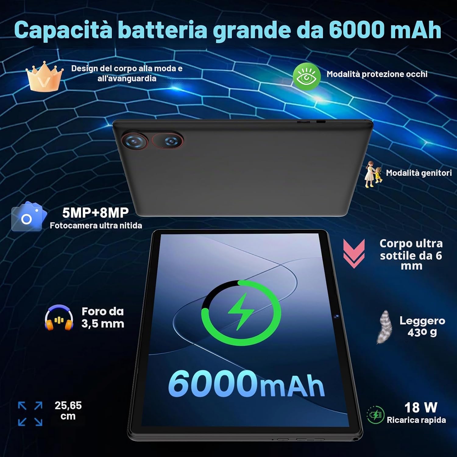 Detalle de DMOAO Tablet 10” Android 15 con 30 GB RAM e 2 TB ROM espandibile – multitasking completo