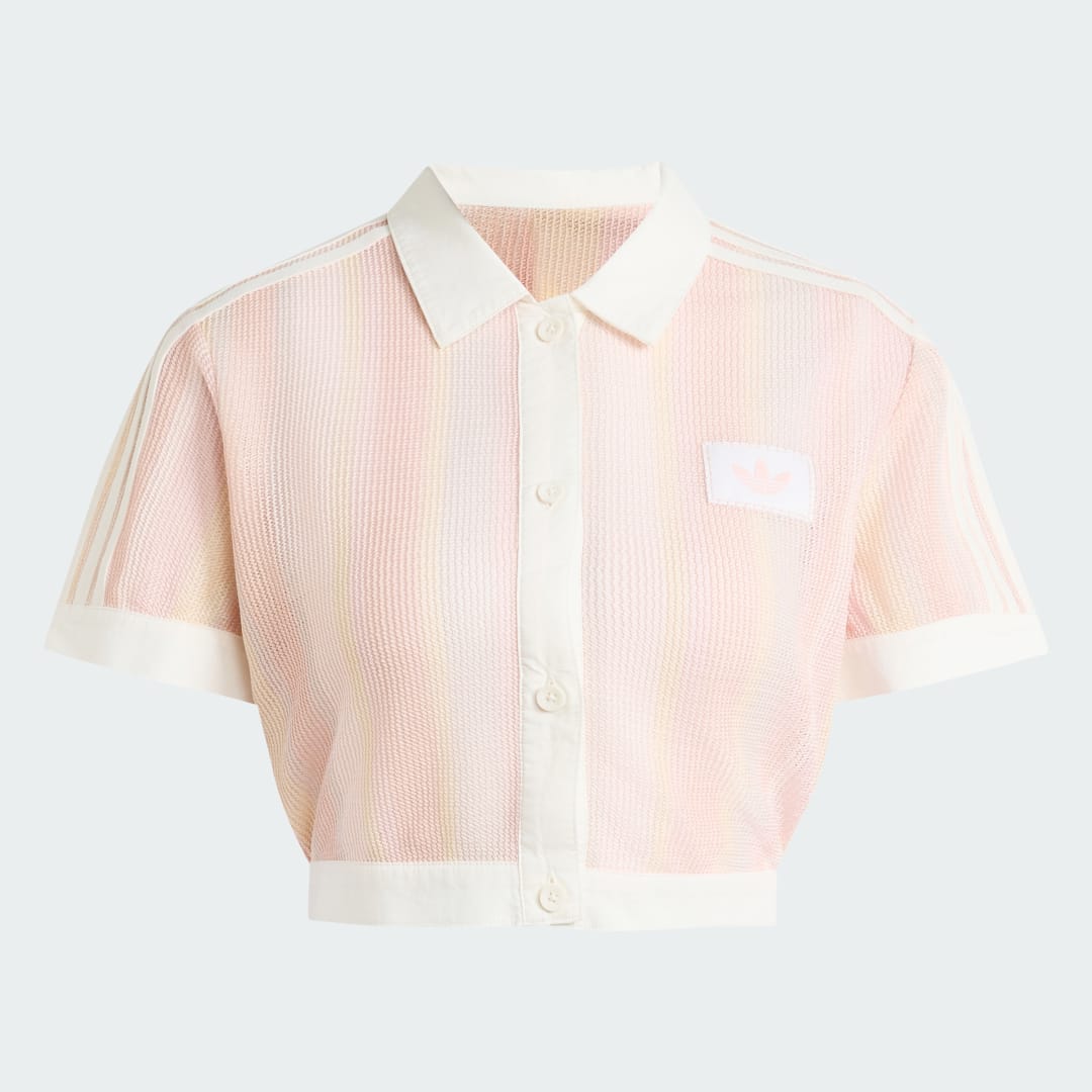 Detalle de Adidas Originals Summer Glow Striped Cropped, polo rosa de corte corto