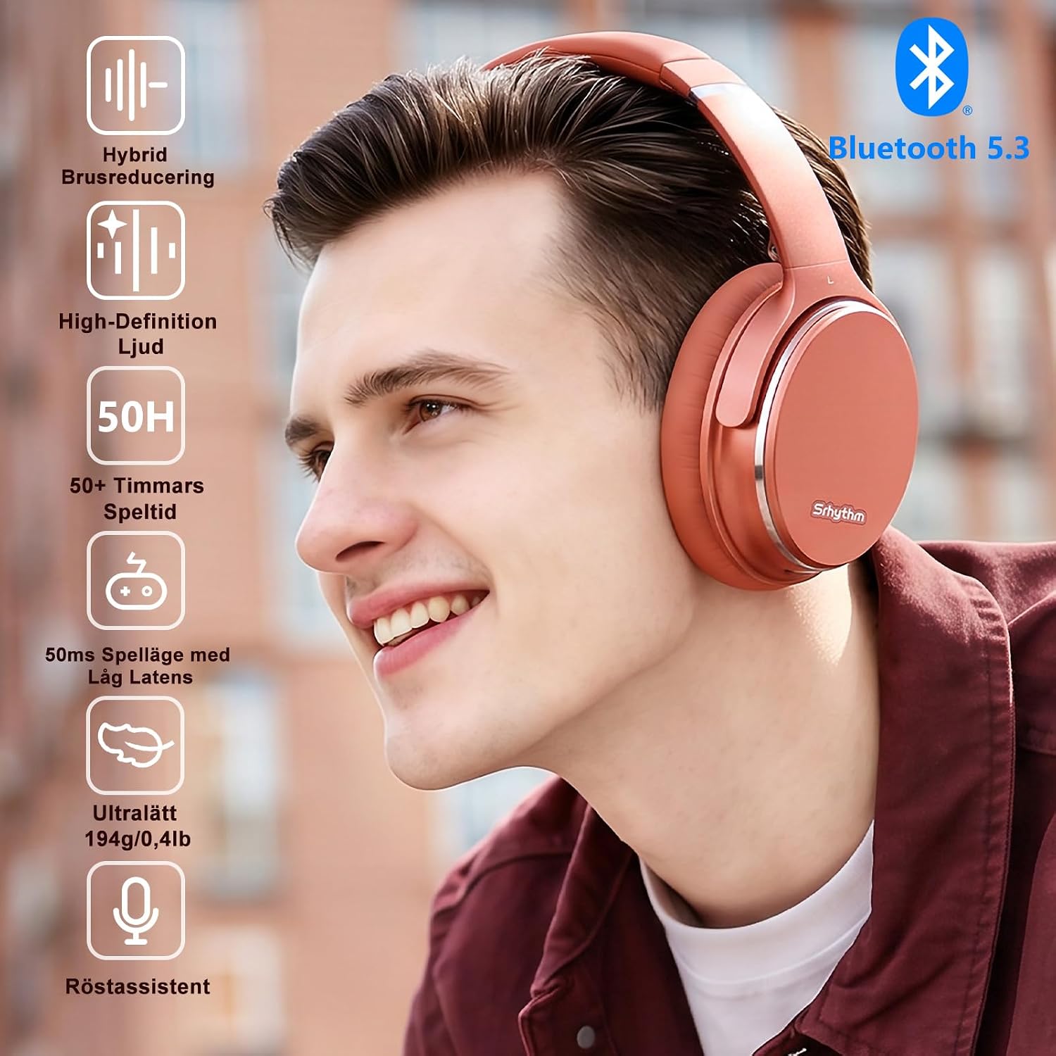 Detalle de Srhythm NC35 trådlösa over-ear-hörlurar med ANC och Bluetooth 5.3
