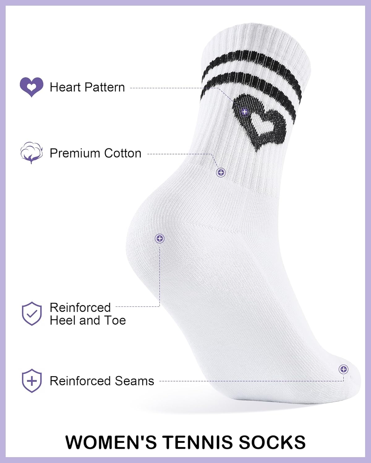 Thumbnail 5 de Niofind Calzini da tennis donna alti (3 paia) con cuore: comfort antivesciche per corsa e sport