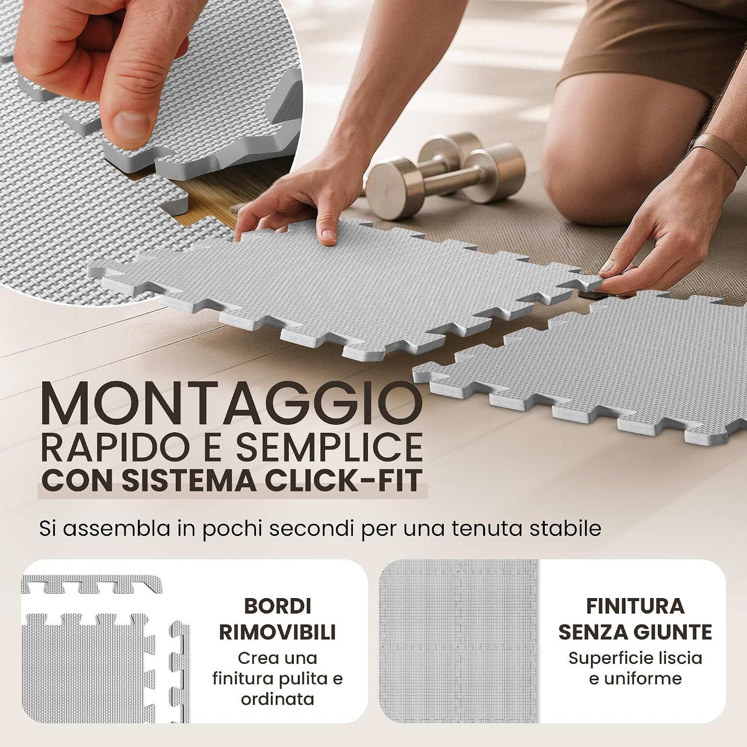 Detalle 2 de Tappeto Palestra Puzzle EVA 18 Pezzi: Pavimento Protettivo modulare per Home Gym