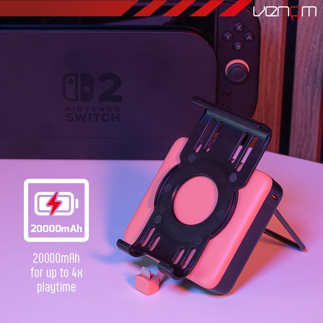 Detalle de Venom Nintendo Switch 2 Power Bank & Stand — 20000mAh Clip-On Charger with Kickstand and LED Display
