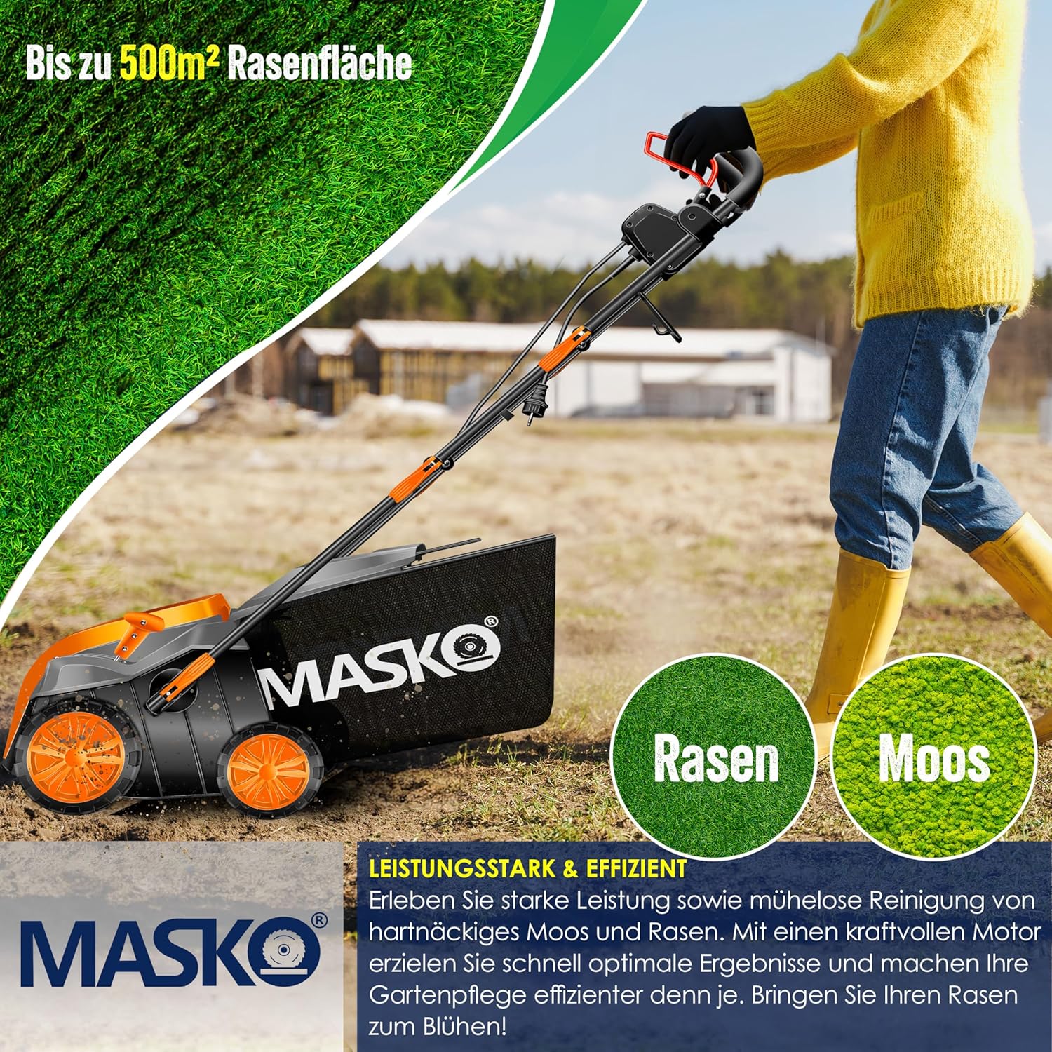 Thumbnail 2 de MASKO® Elektro 2in1 Vertikutierer & Rasenlüfter 1800 W, 40 cm Arbeitsbreite, 55-L Fangkorb
