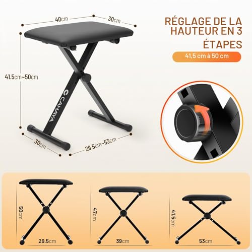 Detalle de CAHAYA Support de clavier et banc de clavier – kit réglable, pliable et robuste