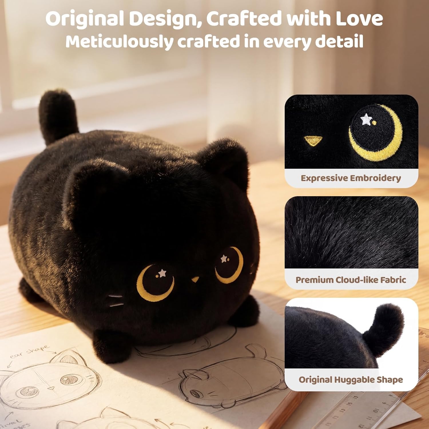 Detalle de Mewaii Black Cat Plush (8 inch) – soft kitten cuddle pillow toy