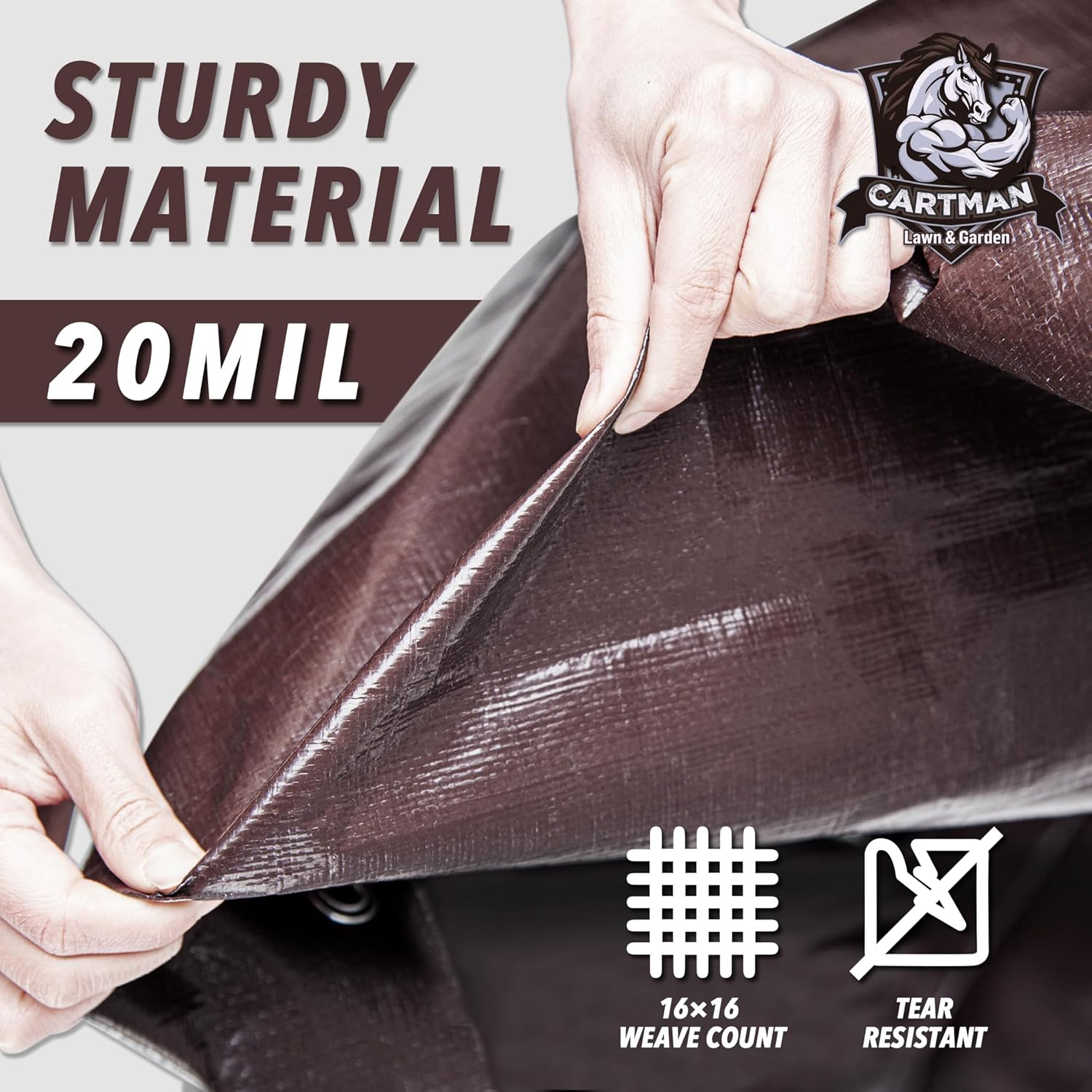 Detalle de Cartman Extra Thick 20 Mil 20x40 Feet Brown Poly Tarp (Finished Size) — UV Resistant, Waterproof, Reinforced Edges