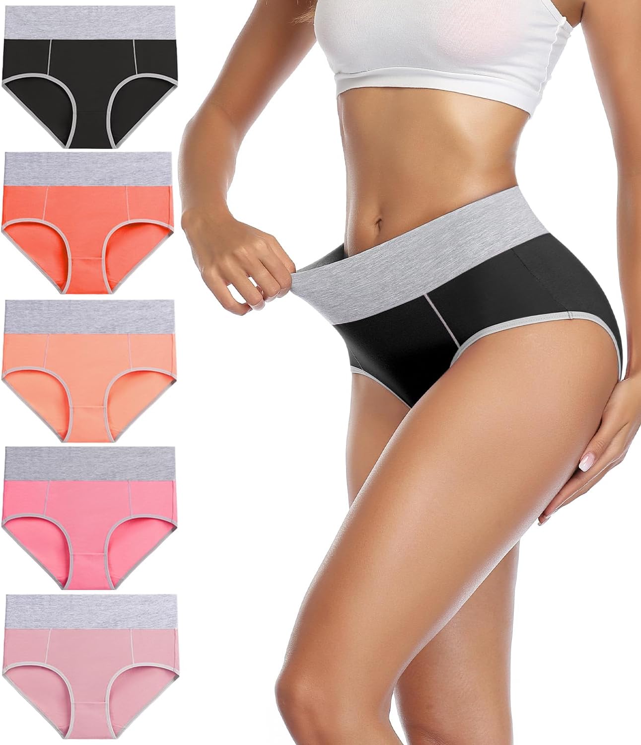 Thumbnail 5 de wirarpa Women’s Cotton High-Waist Stretch Briefs, Soft Full-Coverage Underwear (5-Pack)