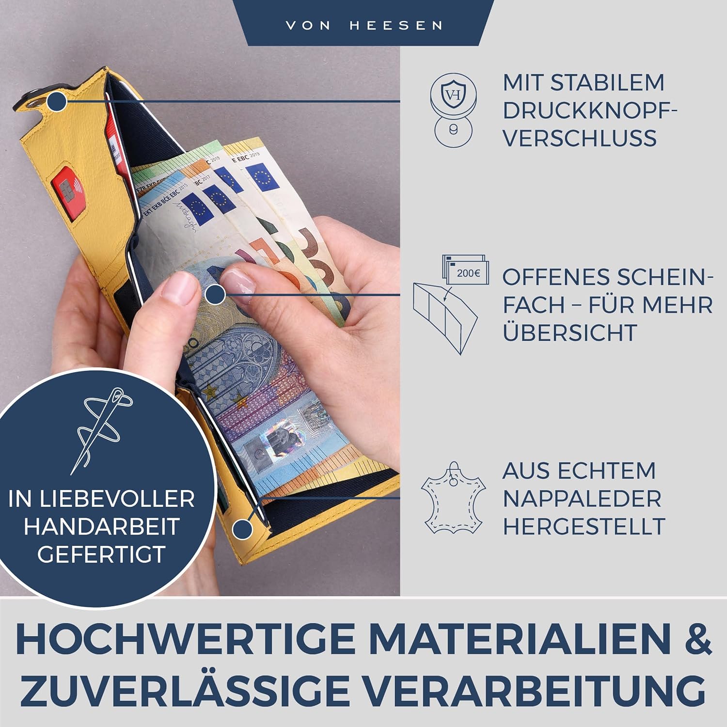 Thumbnail 3 de VON HEESEN Slim Wallet mit XXL Münzfach & RFID-Schutz – Echtleder, kompakt und praktisch